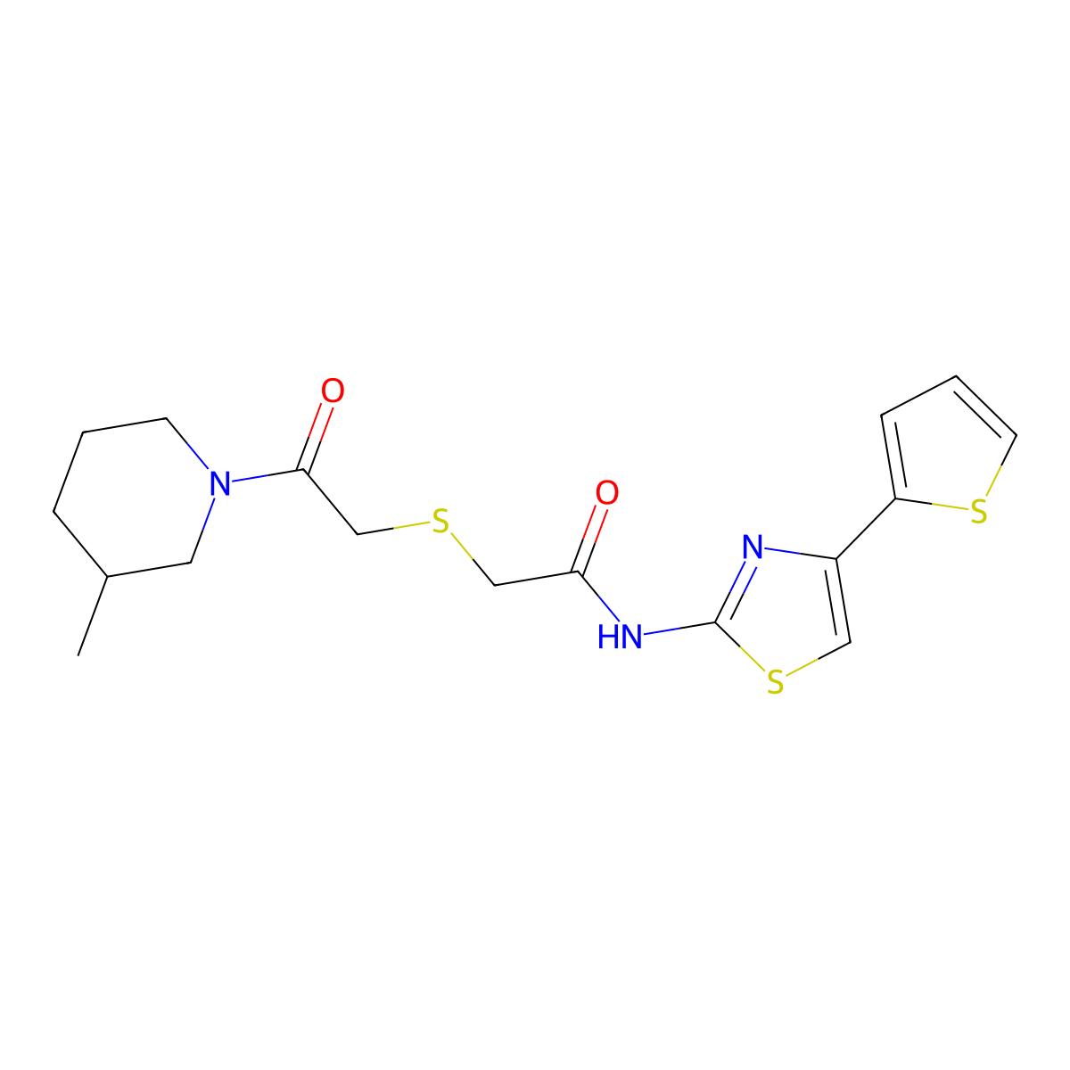 2-[2-(3-methylpiperidin-1-yl)-2-oxoethyl]sulfanyl-N-(4-thiophen-2-yl-1,3-thiazol-2-yl)acetamide molecular structure, CAS 681224-82-8