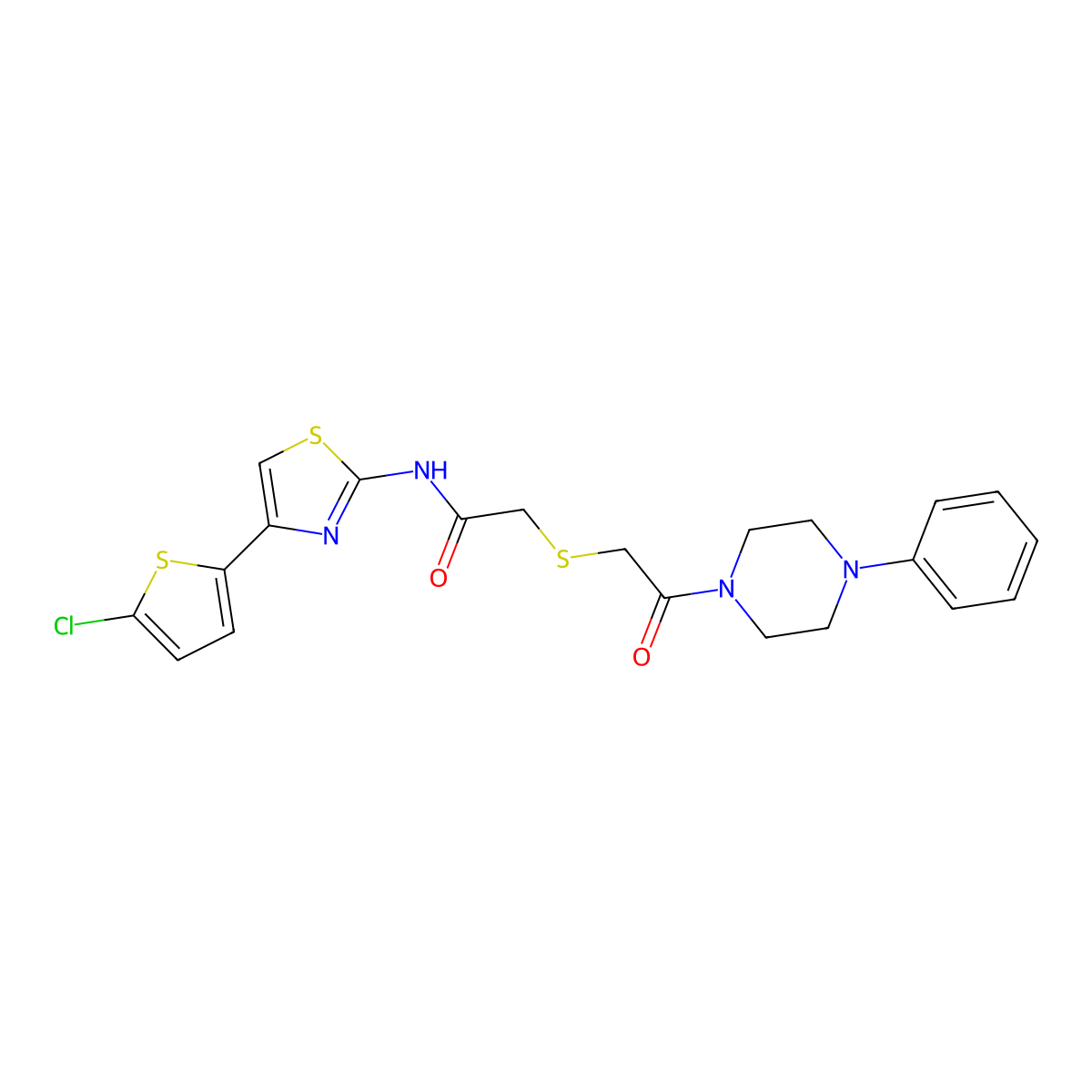 N-[4-(5-chlorothiophen-2-yl)-1,3-thiazol-2-yl]-2-[2-oxo-2-(4-phenylpiperazin-1-yl)ethyl]sulfanylacetamide molecular structure, CAS 681224-89-5
