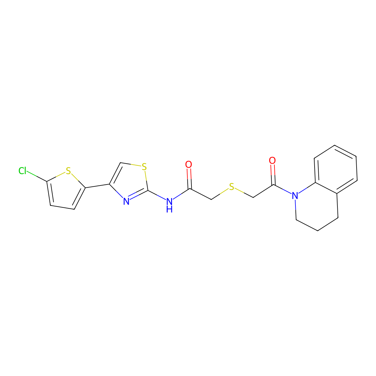N-(4-(5-chlorothiophen-2-yl)thiazol-2-yl)-2-((2-(3,4-dihydroquinolin-1(2H)-yl)-2-oxoethyl)thio)acetamide molecular structure, CAS 681224-91-9