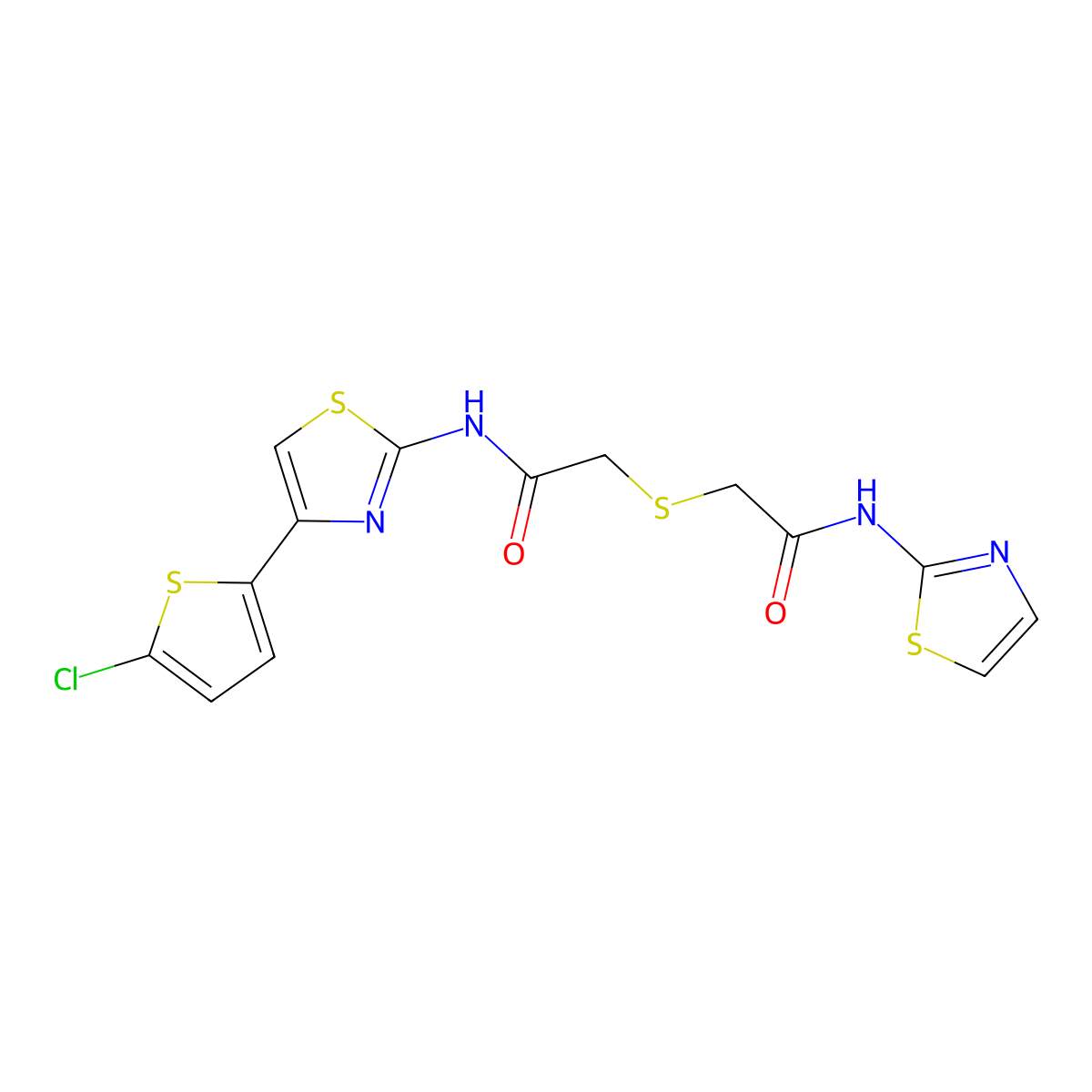 N-(4-(5-chlorothiophen-2-yl)thiazol-2-yl)-2-((2-oxo-2-(thiazol-2-ylamino)ethyl)thio)acetamide molecular structure, CAS 681224-92-0