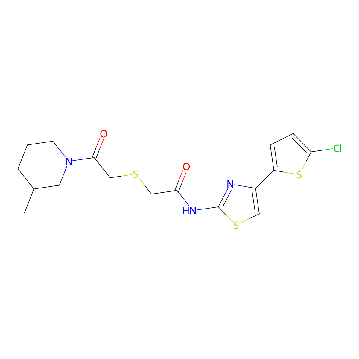 N-(4-(5-chlorothiophen-2-yl)thiazol-2-yl)-2-((2-(3-methylpiperidin-1-yl)-2-oxoethyl)thio)acetamide molecular structure, CAS 681224-96-4