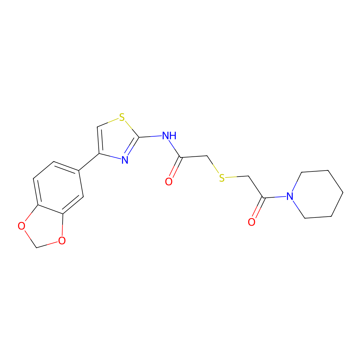 N-(4-(benzo[d][1,3]dioxol-5-yl)thiazol-2-yl)-2-((2-oxo-2-(piperidin-1-yl)ethyl)thio)acetamide molecular structure, CAS 681225-01-4