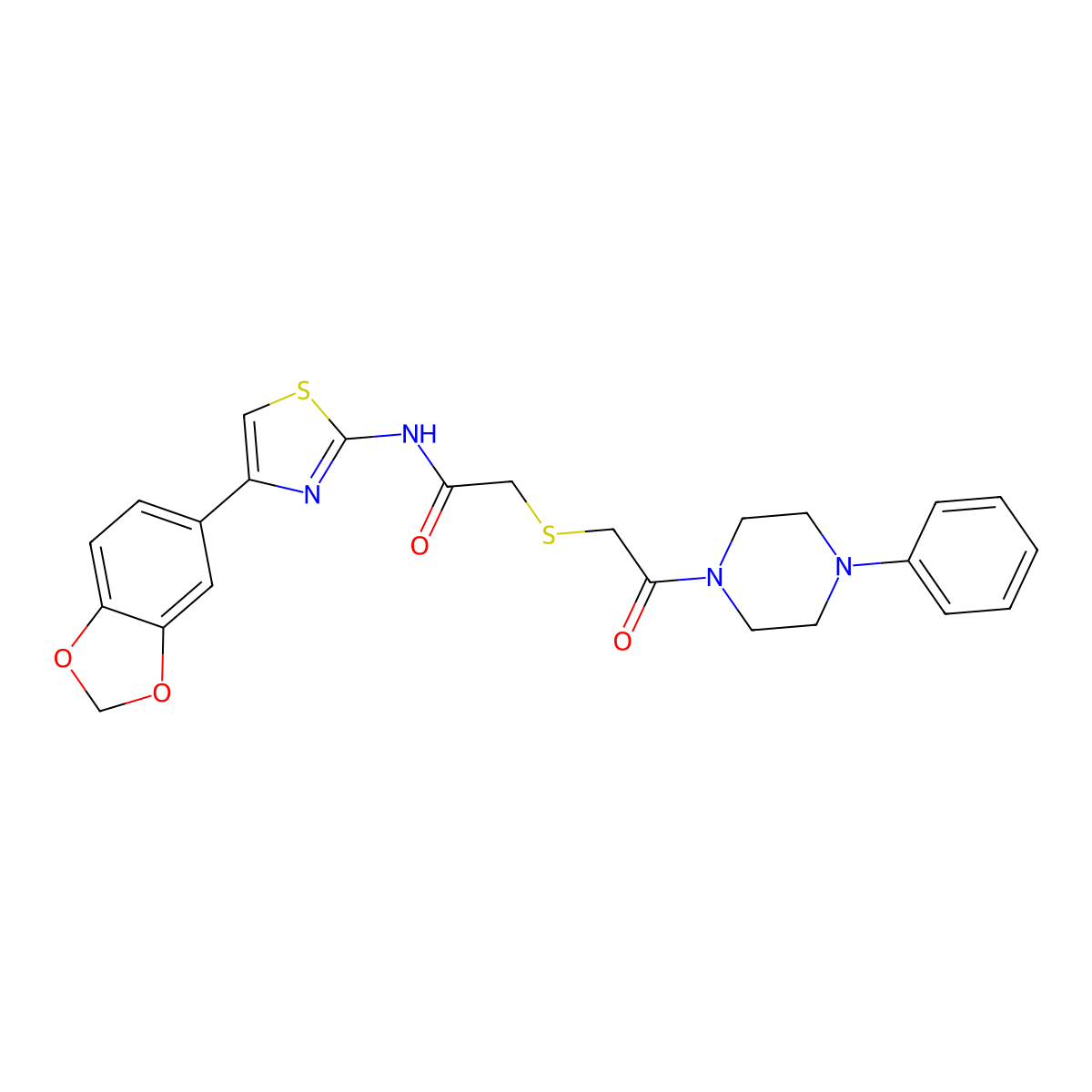 N-(4-(benzo[d][1,3]dioxol-5-yl)thiazol-2-yl)-2-((2-oxo-2-(4-phenylpiperazin-1-yl)ethyl)thio)acetamide molecular structure, CAS 681225-03-6