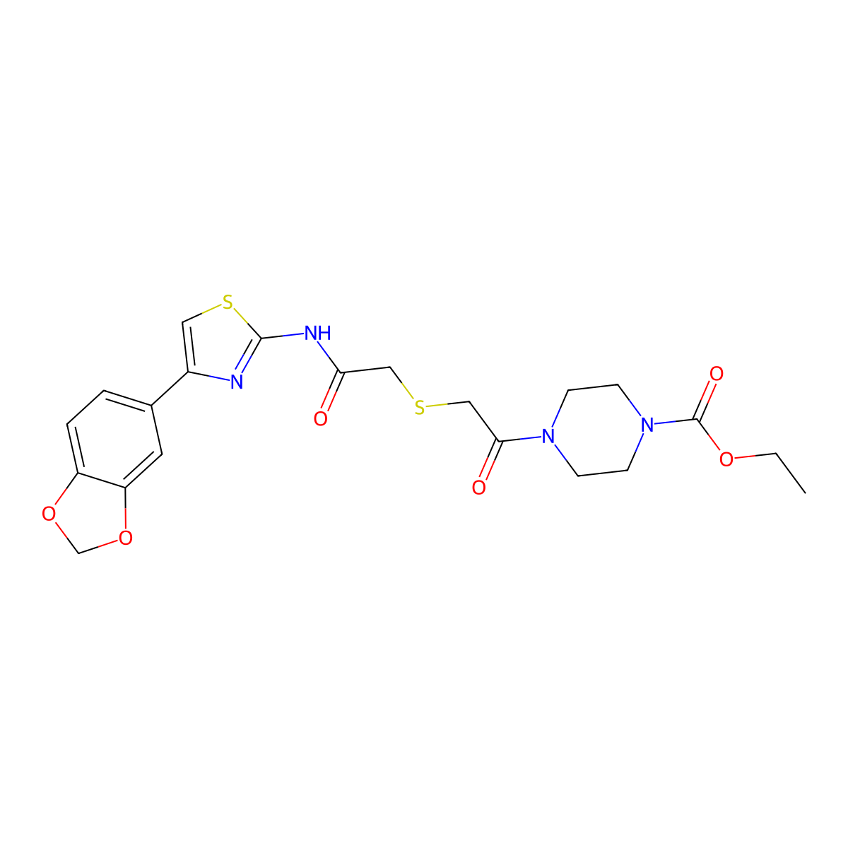 4-[2-[[2-[[4-(1,3-Benzodioxol-5-yl)-2-thiazolyl]amino]-2-oxoethyl]thio]-1-oxoethyl]-1-piperazinecarboxylic acid ethyl ester molecular structure, CAS 681225-04-7