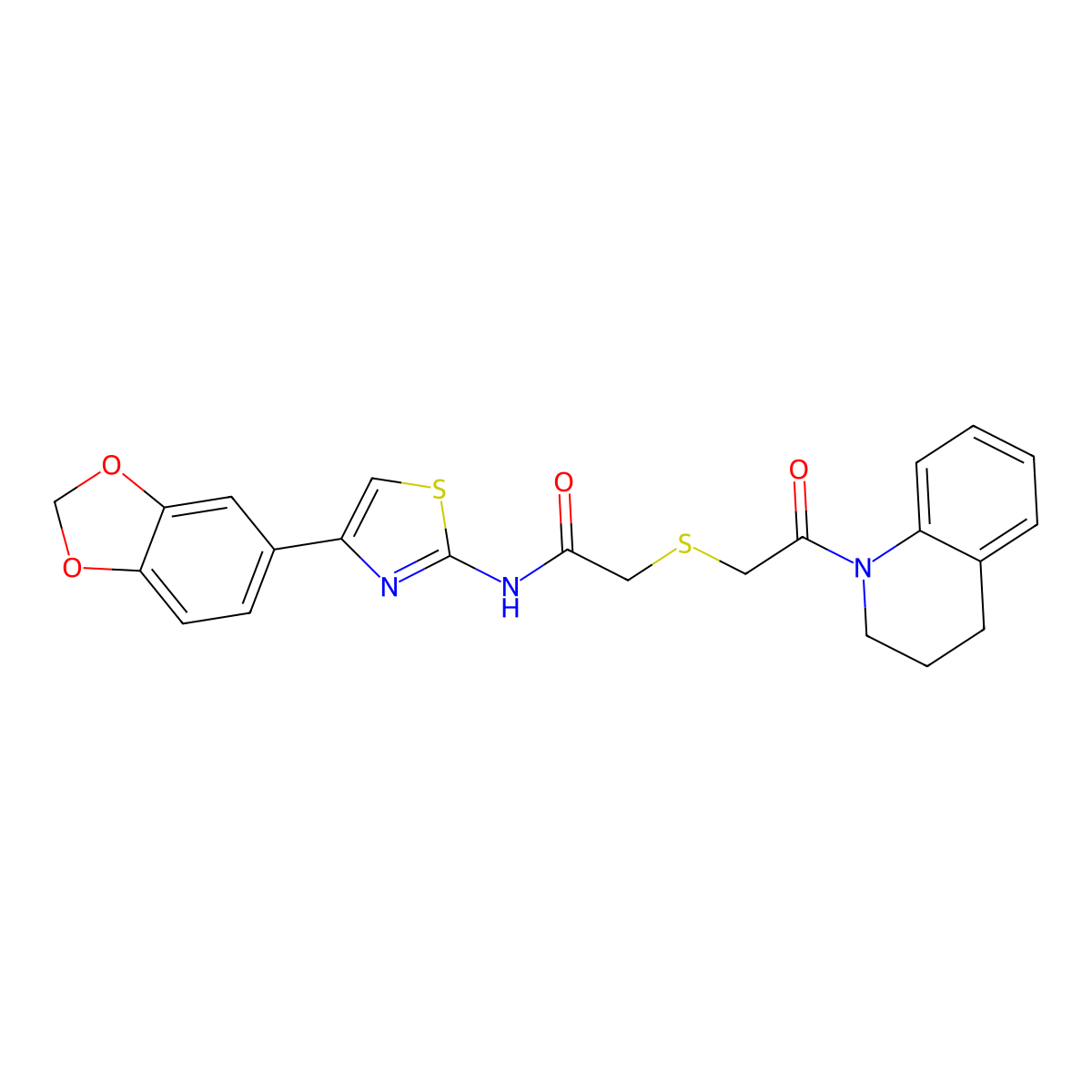 N-(4-(benzo[d][1,3]dioxol-5-yl)thiazol-2-yl)-2-((2-(3,4-dihydroquinolin-1(2H)-yl)-2-oxoethyl)thio)acetamide molecular structure, CAS 681225-05-8