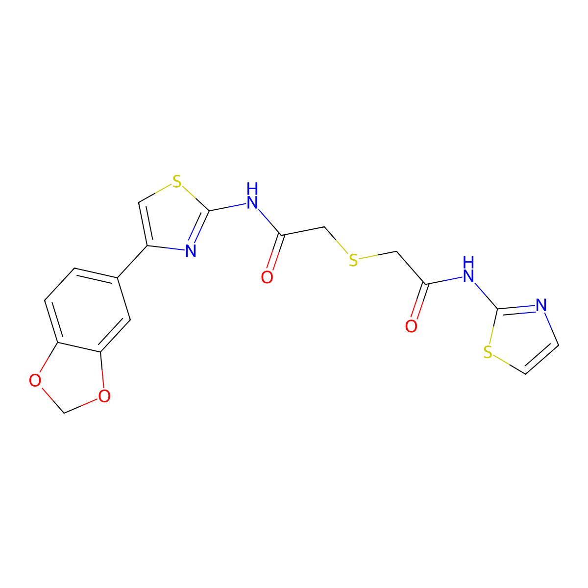 N-(4-(benzo[d][1,3]dioxol-5-yl)thiazol-2-yl)-2-((2-oxo-2-(thiazol-2-ylamino)ethyl)thio)acetamide molecular structure, CAS 681225-06-9