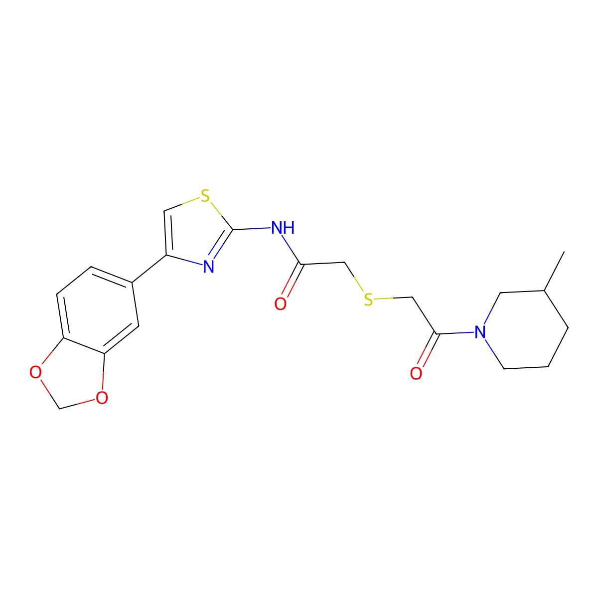 N-(4-(benzo[d][1,3]dioxol-5-yl)thiazol-2-yl)-2-((2-(3-methylpiperidin-1-yl)-2-oxoethyl)thio)acetamide molecular structure, CAS 681225-10-5