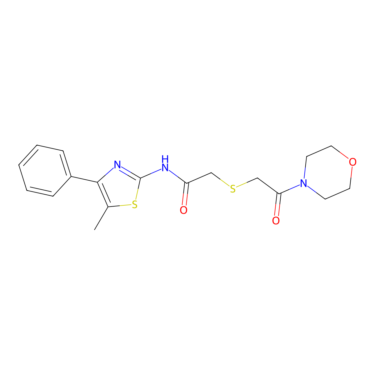 N-(5-methyl-4-phenylthiazol-2-yl)-2-((2-morpholino-2-oxoethyl)thio)acetamide molecular structure, CAS 681225-16-1