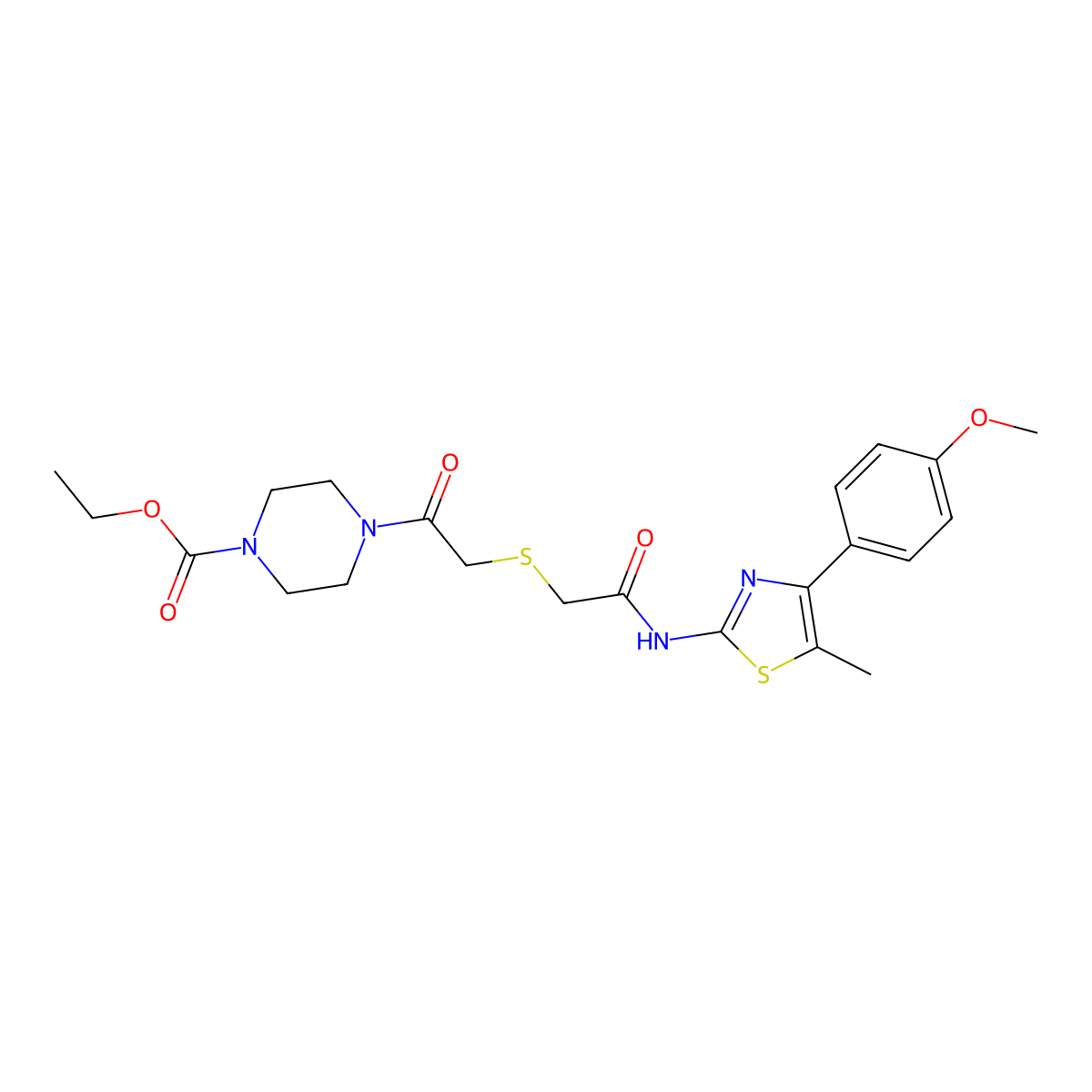 Ethyl 4-(2-((2-((4-(4-methoxyphenyl)-5-methylthiazol-2-yl)amino)-2-oxoethyl)thio)acetyl)piperazine-1-carboxylate molecular structure, CAS 681225-33-2