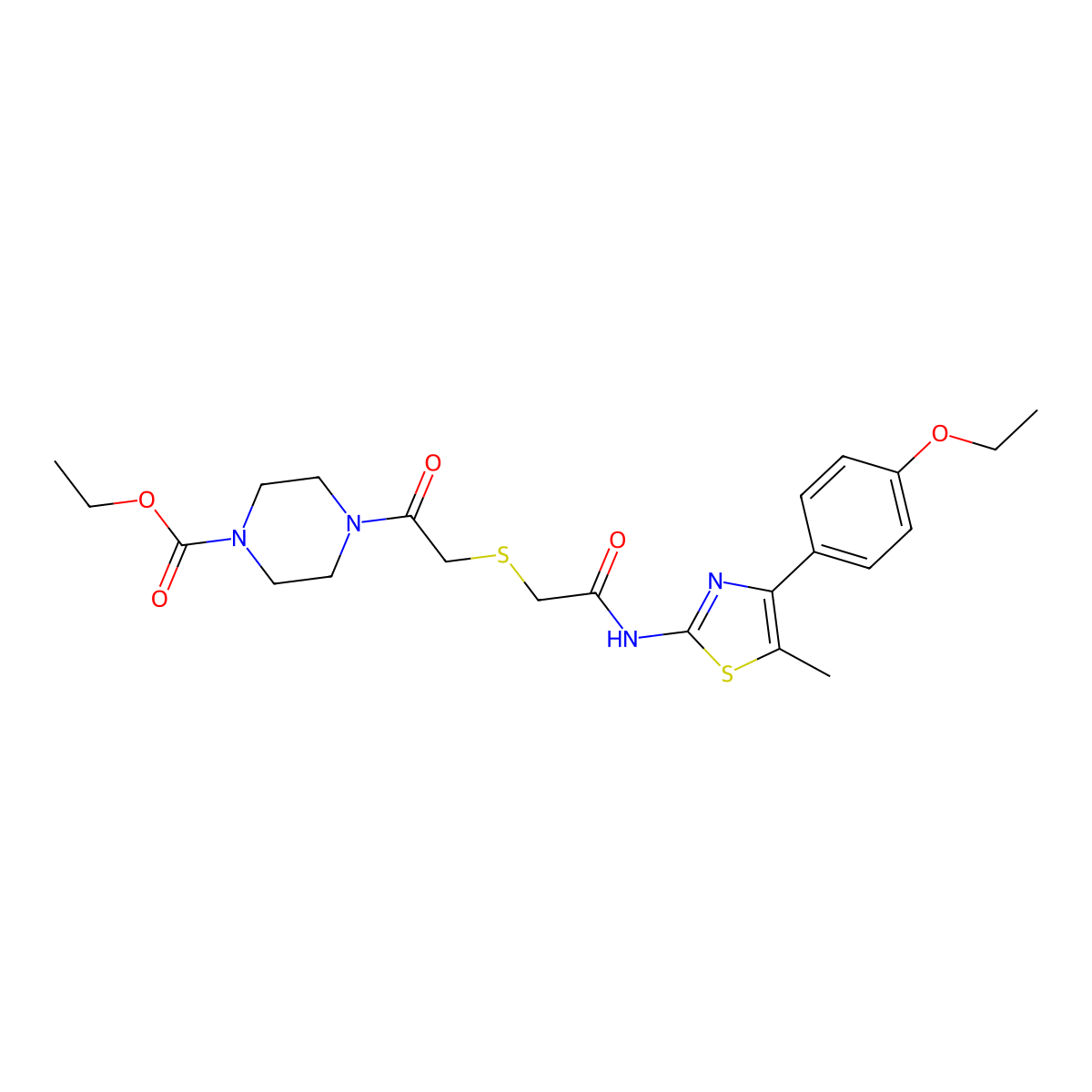 Ethyl 4-{2-[({[4-(4-ethoxyphenyl)-5-methyl-1,3-thiazol-2-YL]carbamoyl}methyl)sulfanyl]acetyl}piperazine-1-carboxylate molecular structure, CAS 681225-49-0