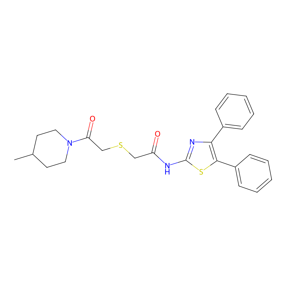N-(4,5-diphenylthiazol-2-yl)-2-((2-(4-methylpiperidin-1-yl)-2-oxoethyl)thio)acetamide molecular structure, CAS 681225-60-5