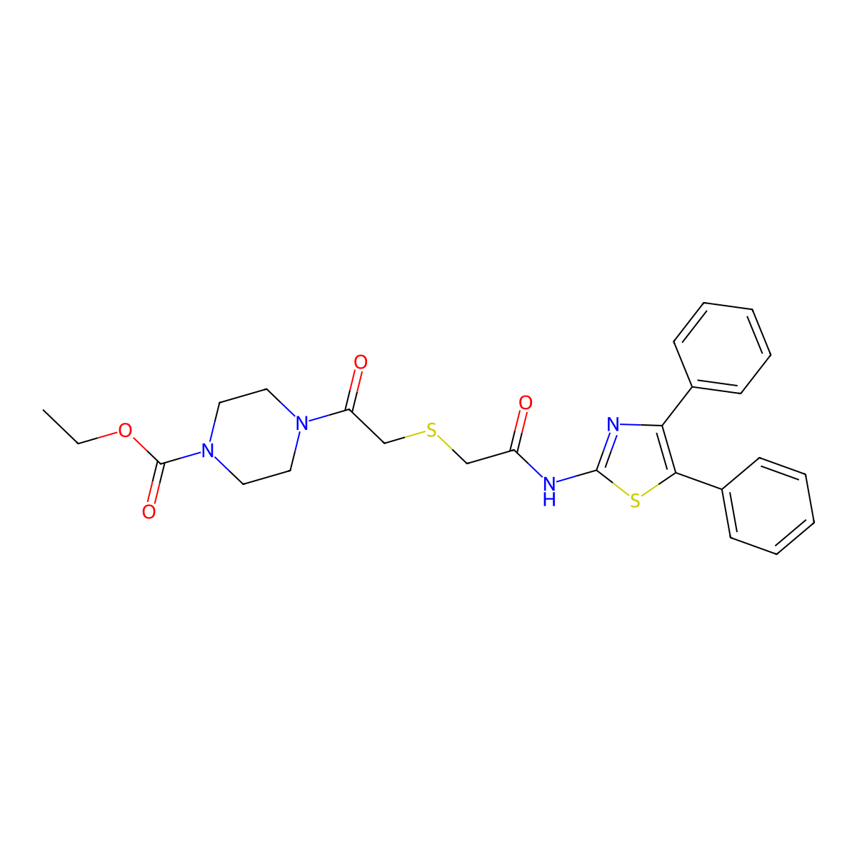 Ethyl 4-(2-((2-((4,5-diphenylthiazol-2-yl)amino)-2-oxoethyl)thio)acetyl)piperazine-1-carboxylate molecular structure, CAS 681225-66-1