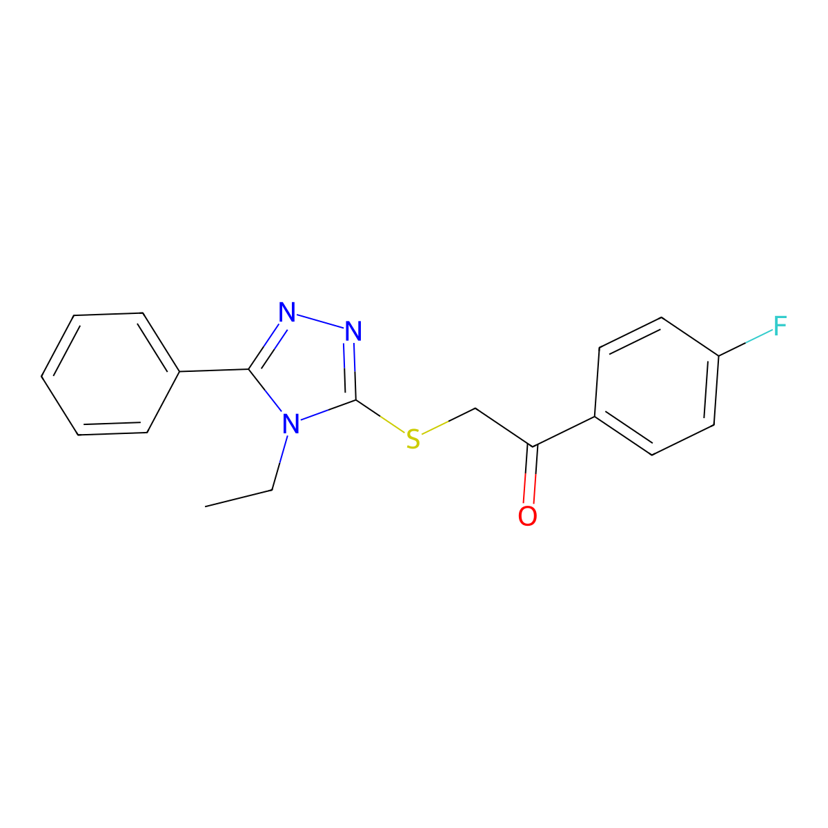 2-((4-Ethyl-5-phenyl-4H-1,2,4-triazol-3-yl)thio)-1-(4-fluorophenyl)ethan-1-one molecular structure, CAS 681226-33-5