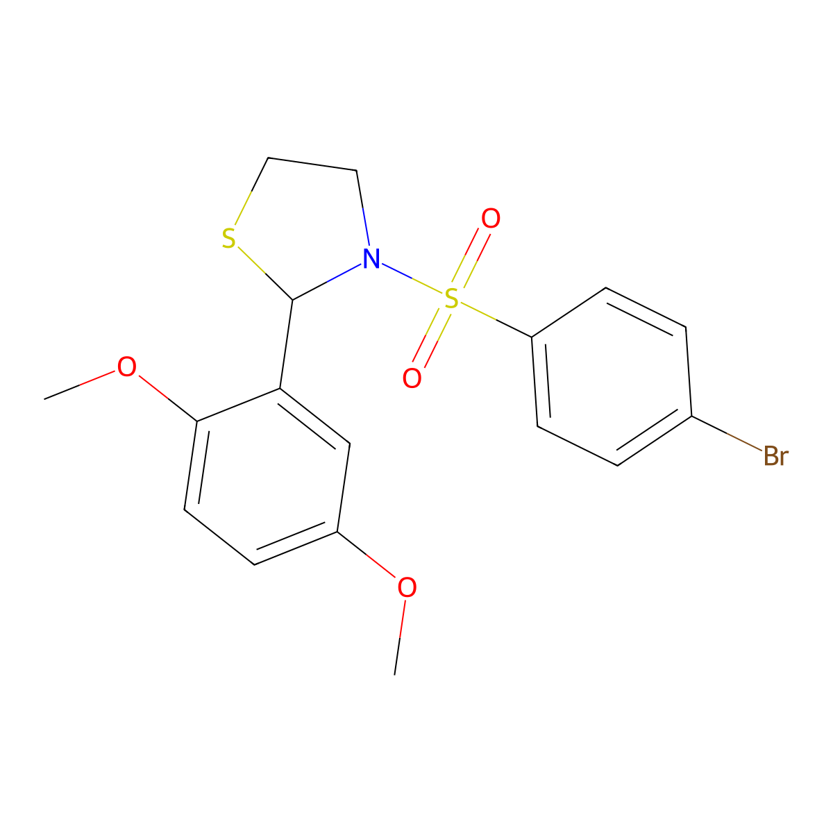 3-(4-Bromophenyl)sulfonyl-2-(2,5-dimethoxyphenyl)-1,3-thiazolidine molecular structure, CAS 681226-95-9