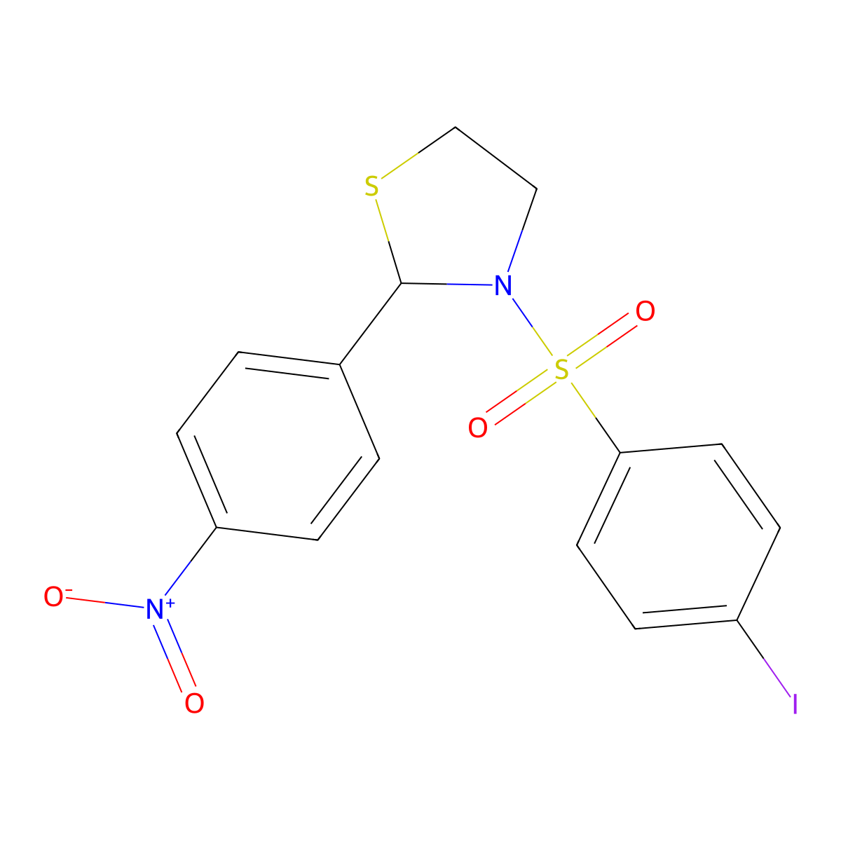 3-((4-Iodophenyl)sulfonyl)-2-(4-nitrophenyl)thiazolidine molecular structure, CAS 681227-04-3