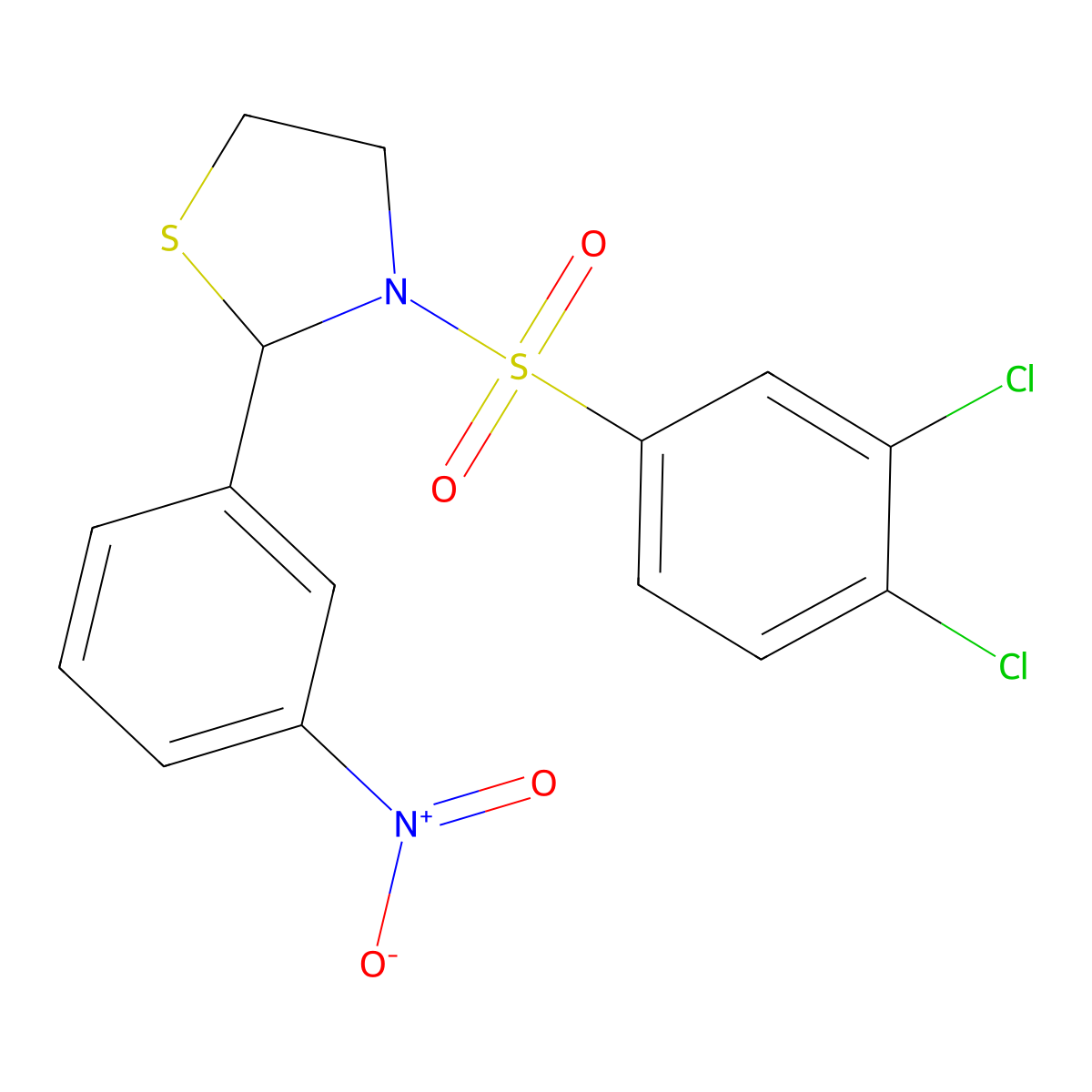 3-((3,4-Dichlorophenyl)sulfonyl)-2-(3-nitrophenyl)thiazolidine molecular structure, CAS 681227-15-6