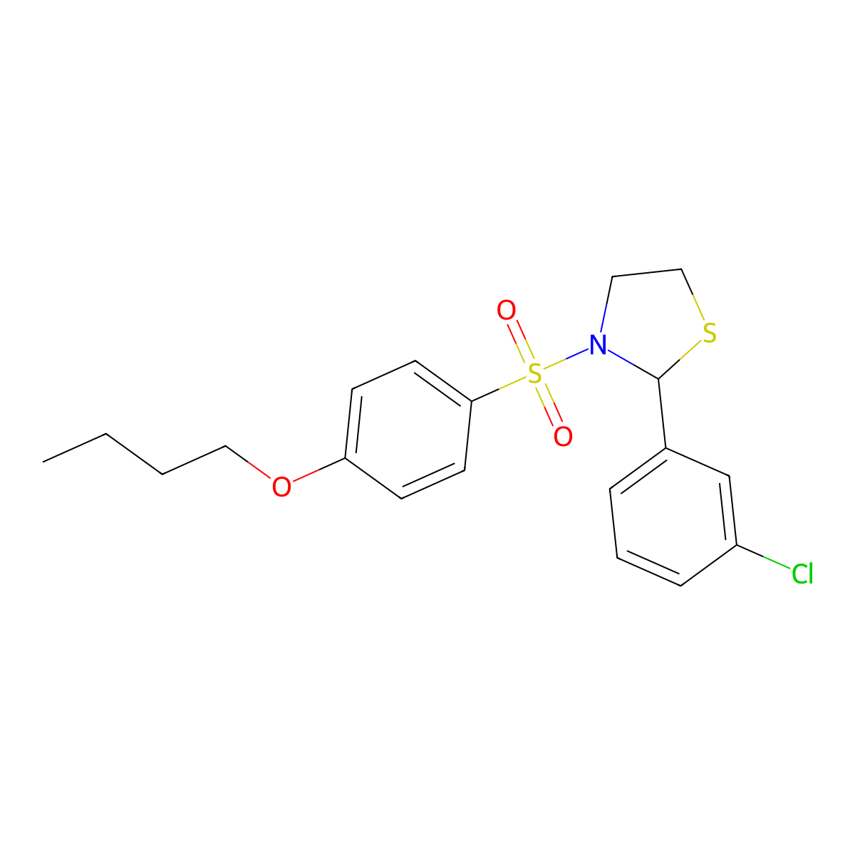 3-(4-Butoxyphenyl)sulfonyl-2-(3-chlorophenyl)-1,3-thiazolidine molecular structure, CAS 681227-28-1