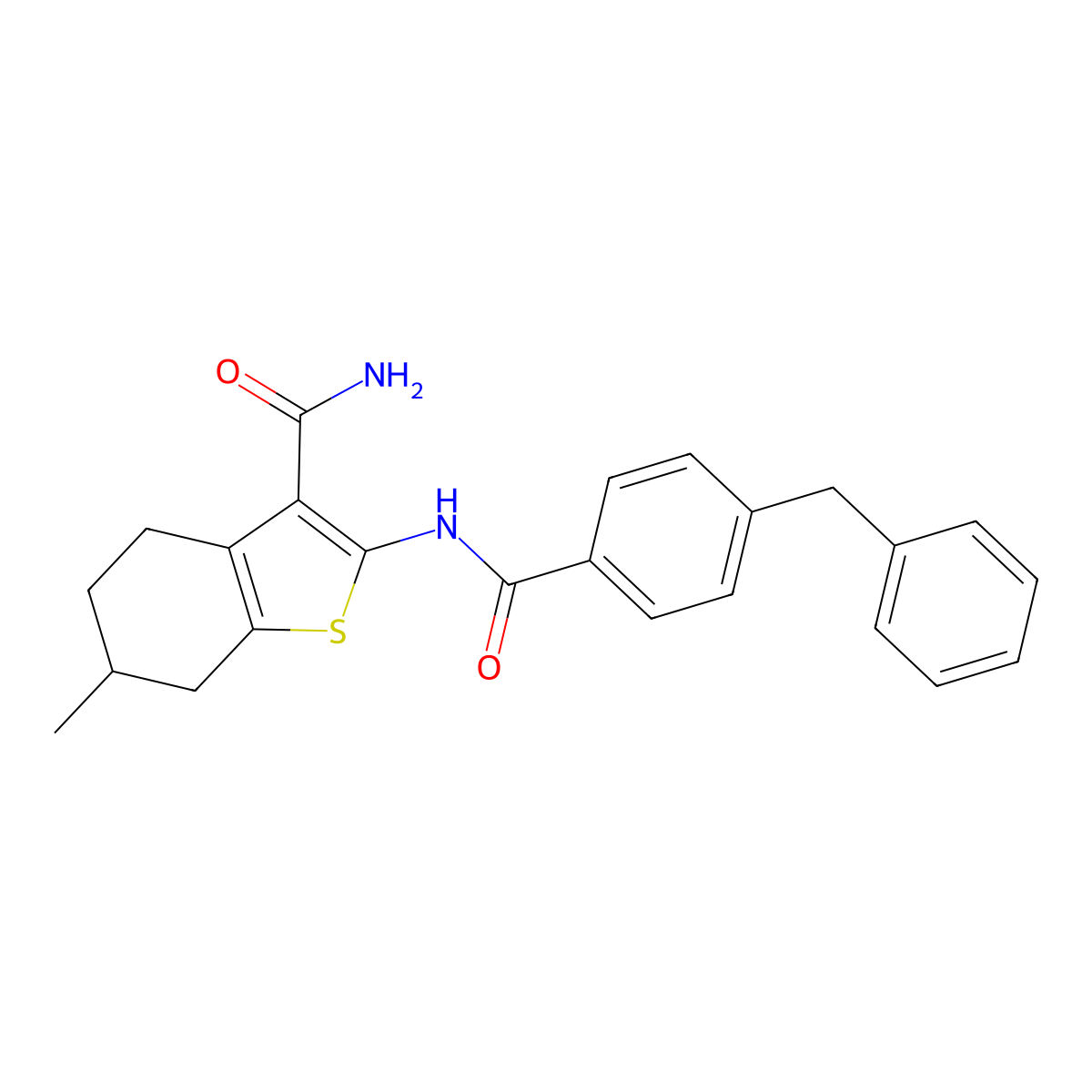 2-(4-Benzylbenzamido)-6-methyl-4,5,6,7-tetrahydrobenzo[b]thiophene-3-carboxamide molecular structure, CAS 681227-79-2