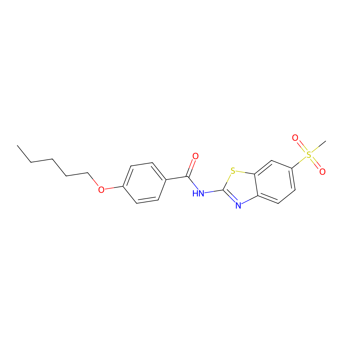 N-(6-(methylsulfonyl)benzo[d]thiazol-2-yl)-4-(pentyloxy)benzamide molecular structure, CAS 681228-39-7