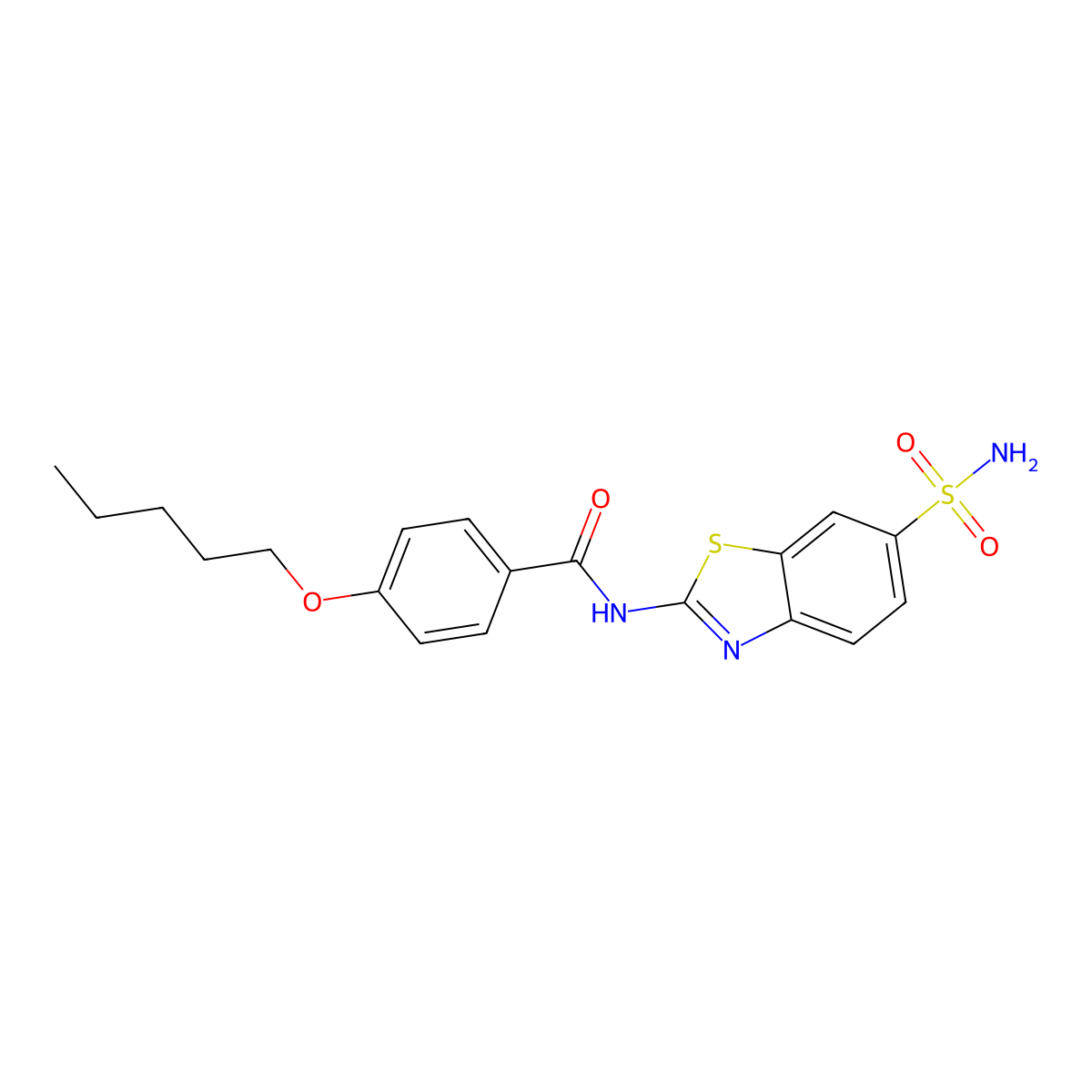 4-(pentyloxy)-N-(6-sulfamoylbenzo[d]thiazol-2-yl)benzamide molecular structure, CAS 681228-54-6