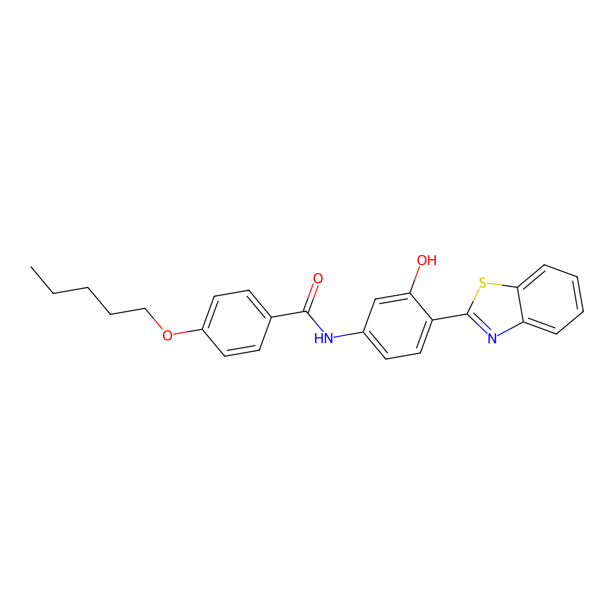 N-[4-(1,3-benzothiazol-2-yl)-3-hydroxyphenyl]-4-(pentyloxy)benzamide molecular structure, CAS 681228-57-9