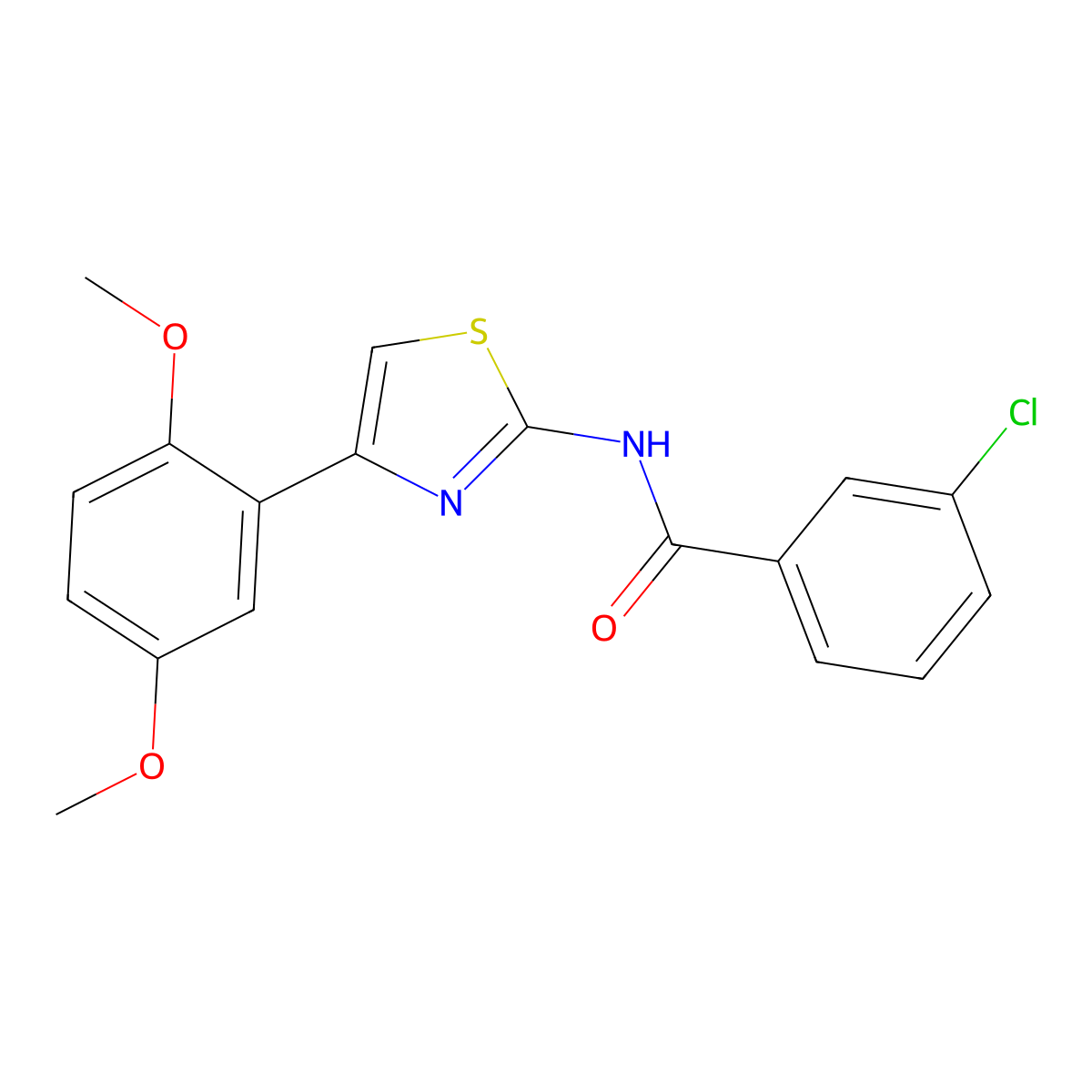 3-chloro-N-[4-(2,5-dimethoxyphenyl)-1,3-thiazol-2-yl]benzamide molecular structure, CAS 681229-24-3