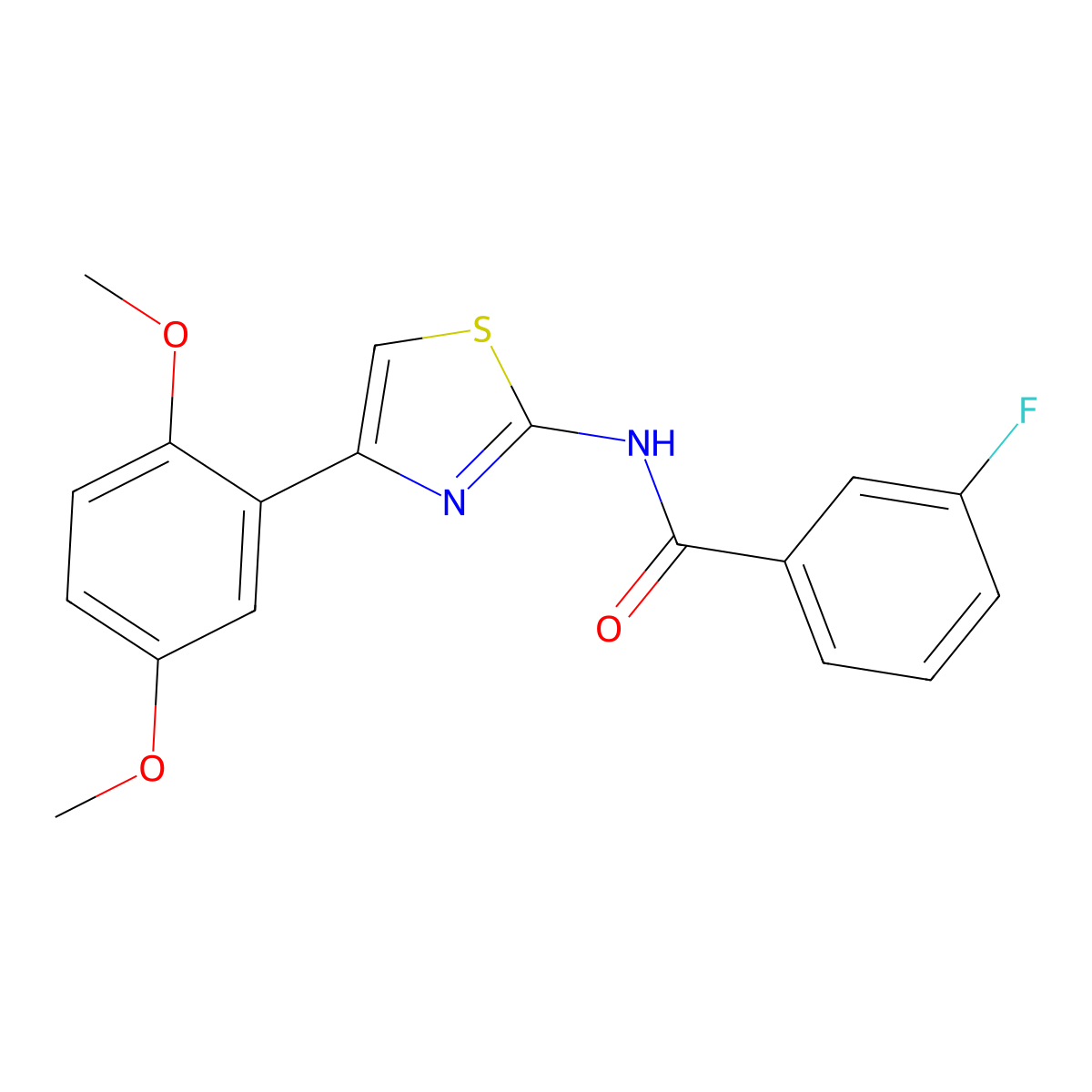 N-[4-(2,5-dimethoxyphenyl)-1,3-thiazol-2-yl]-3-fluorobenzamide molecular structure, CAS 681229-57-2