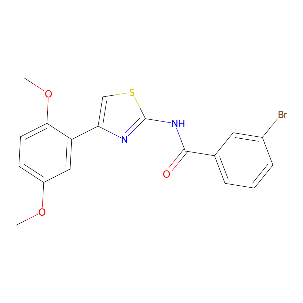 3-bromo-N-[4-(2,5-dimethoxyphenyl)-1,3-thiazol-2-yl]benzamide molecular structure, CAS 681229-69-6