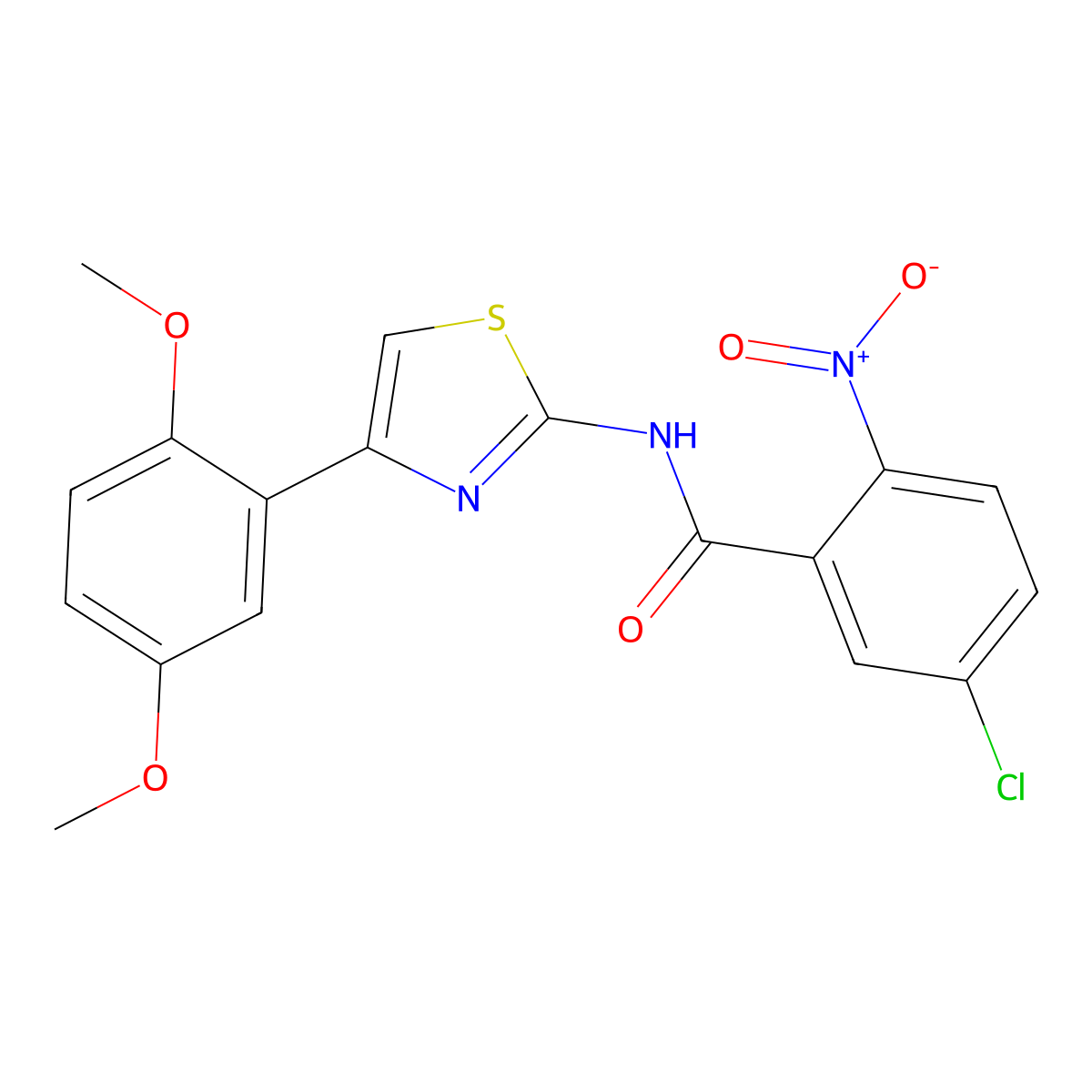 5-chloro-N-[4-(2,5-dimethoxyphenyl)-1,3-thiazol-2-yl]-2-nitrobenzamide molecular structure, CAS 681229-93-6