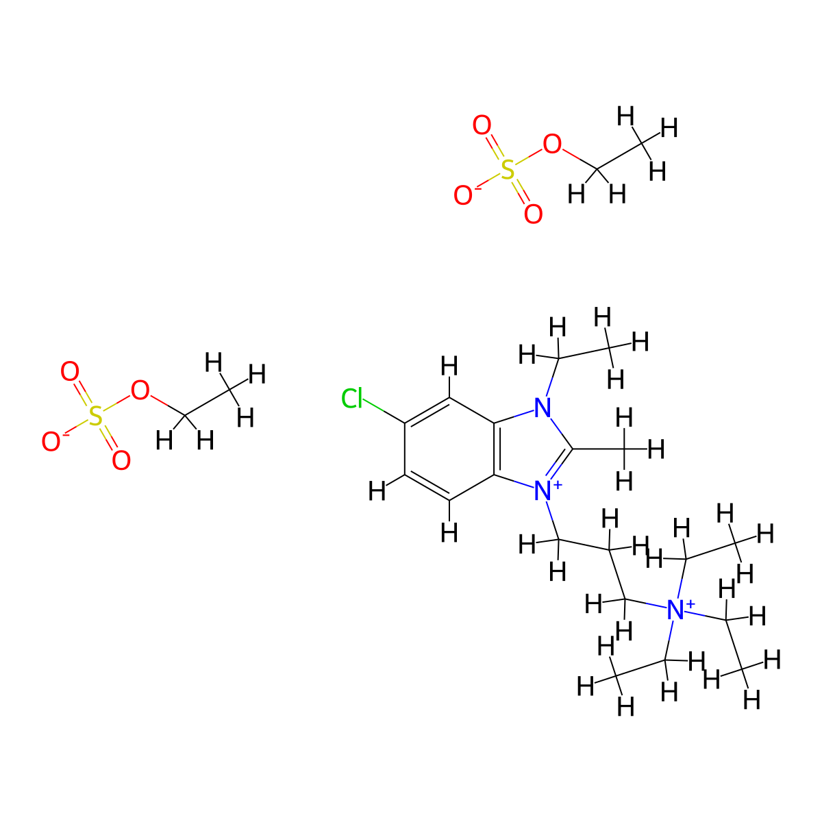 1H-Benzimidazolium, 6-chloro-1-ethyl-2-methyl-3-(3-(triethylammonio)propyl)-, ethyl sulfate (1:2) molecular structure, CAS 68123-35-3