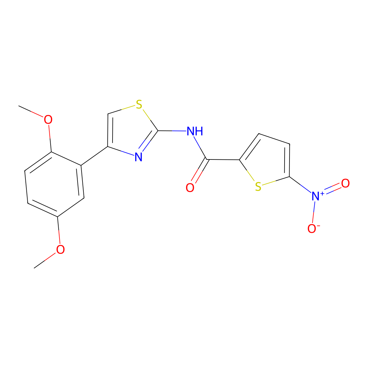 N-[4-(2,5-dimethoxyphenyl)-1,3-thiazol-2-yl]-5-nitrothiophene-2-carboxamide molecular structure, CAS 681231-27-6