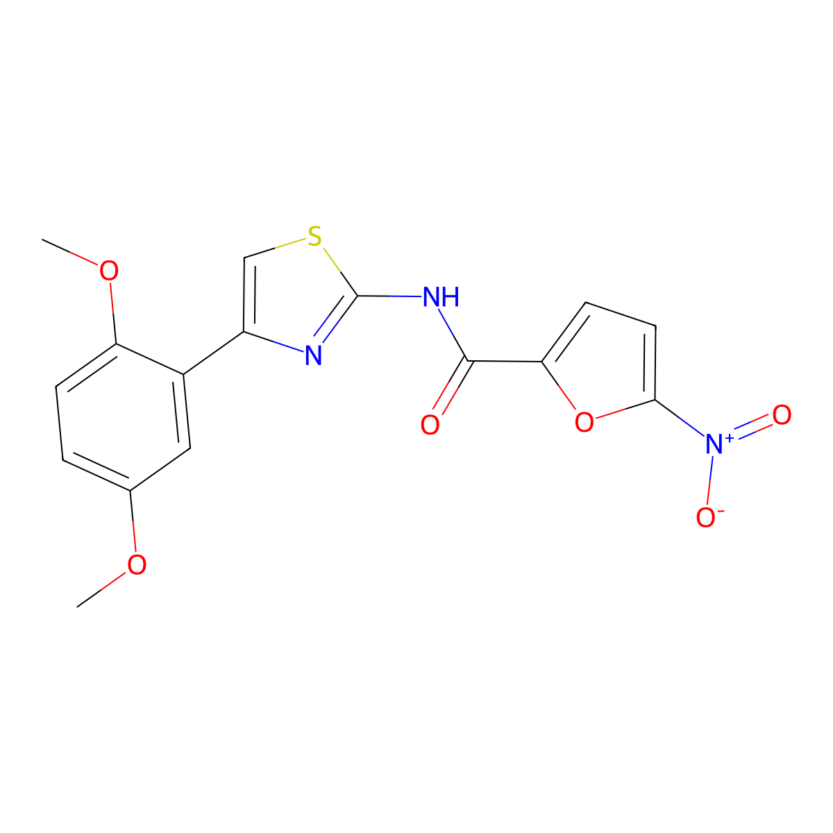 N-[4-(2,5-dimethoxyphenyl)-1,3-thiazol-2-yl]-5-nitrofuran-2-carboxamide molecular structure, CAS 681231-73-2