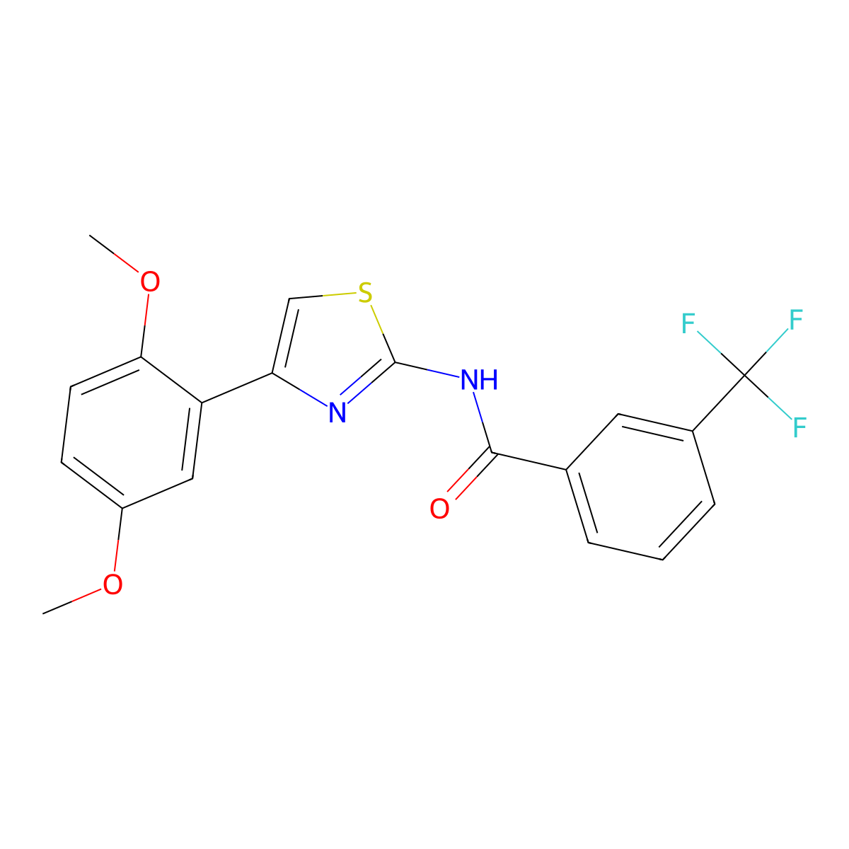 N-[4-(2,5-dimethoxyphenyl)-1,3-thiazol-2-yl]-3-(trifluoromethyl)benzamide molecular structure, CAS 681232-01-9