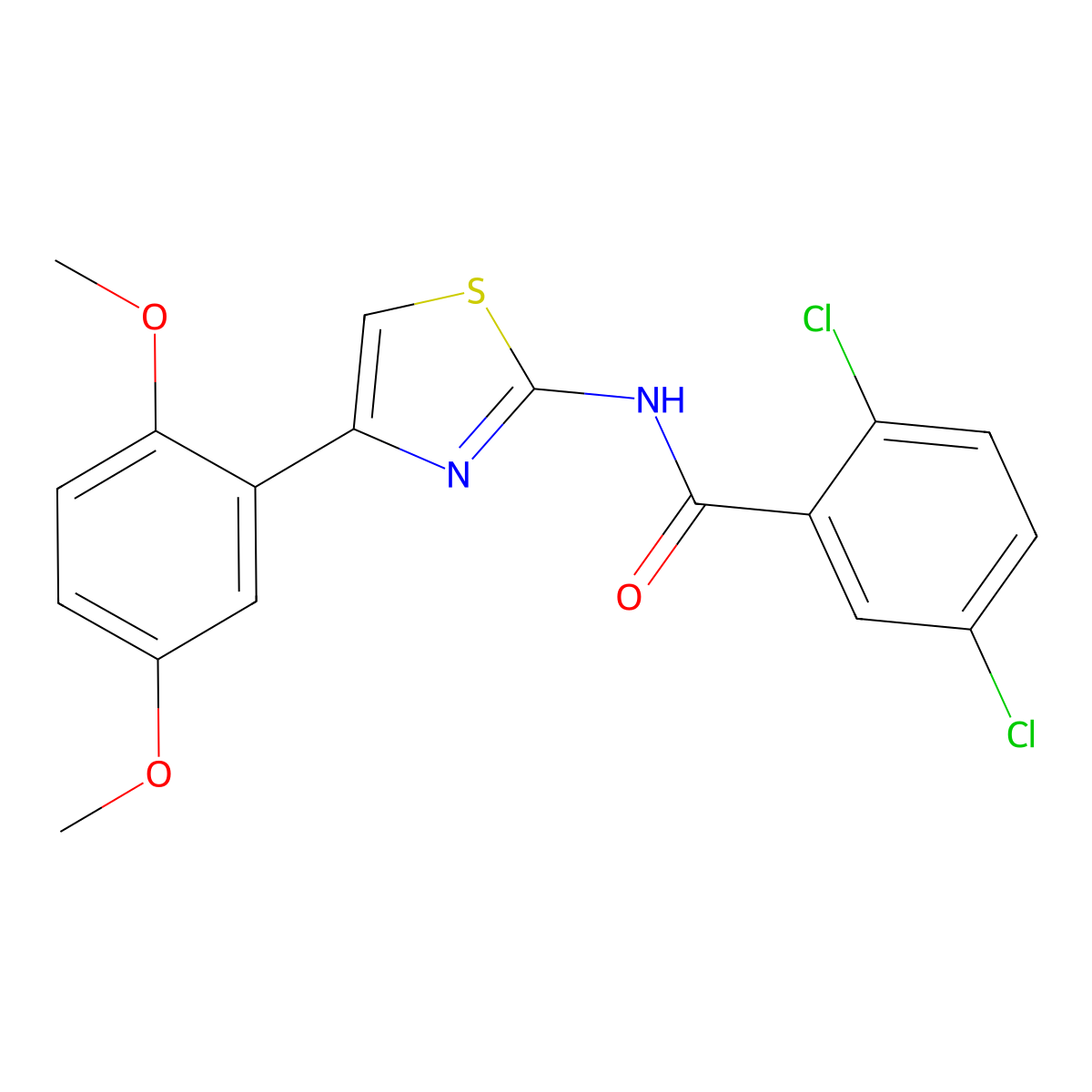 2,5-dichloro-N-[4-(2,5-dimethoxyphenyl)-1,3-thiazol-2-yl]benzamide molecular structure, CAS 681232-21-3