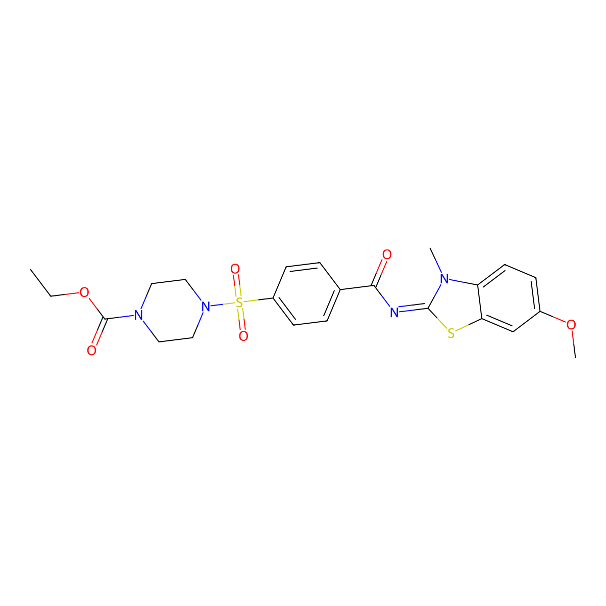 (E)-ethyl 4-((4-((6-methoxy-3-methylbenzo[d]thiazol-2(3H)-ylidene)carbamoyl)phenyl)sulfonyl)piperazine-1-carboxylate molecular structure, CAS 681233-96-5