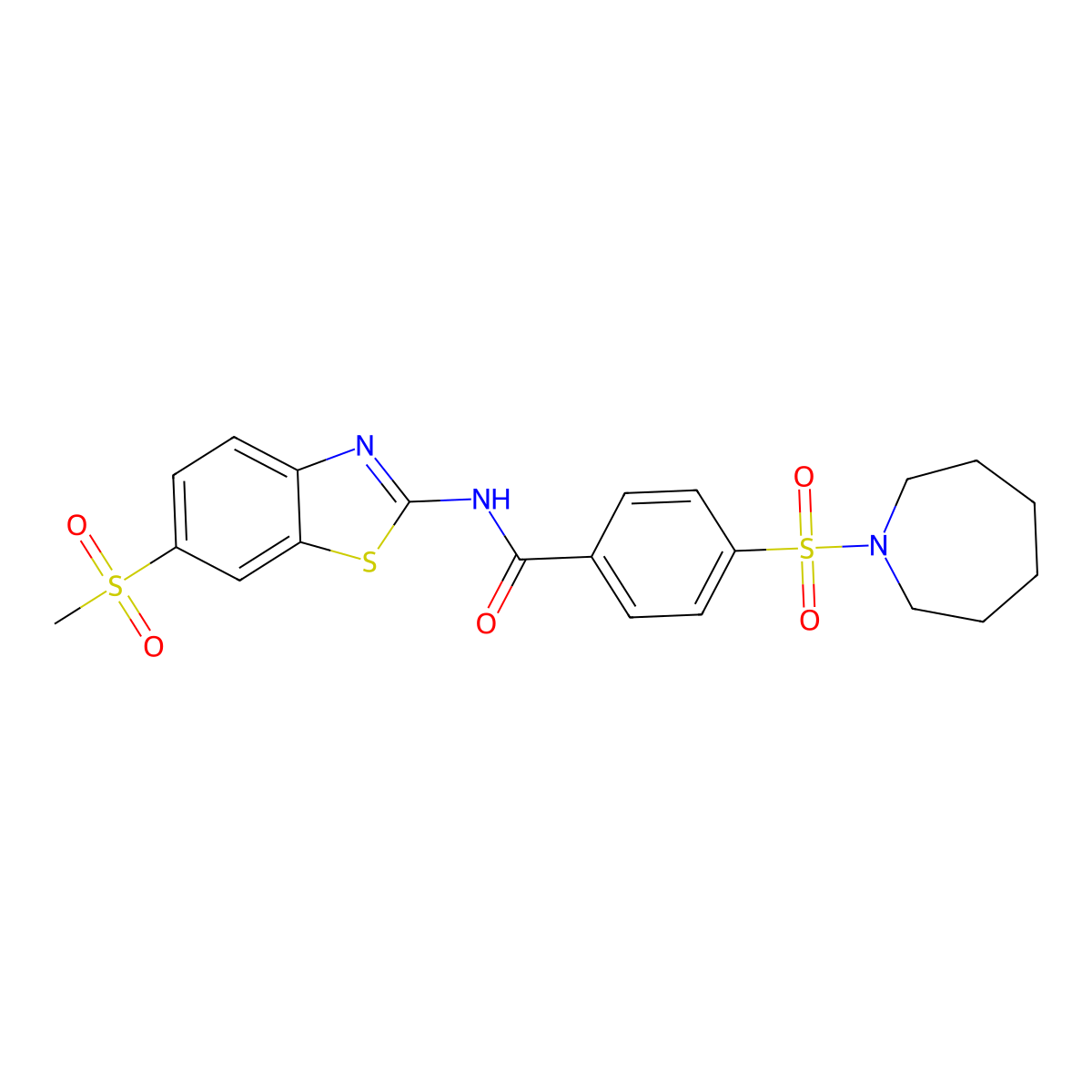 4-(azepan-1-ylsulfonyl)-N-(6-(methylsulfonyl)benzo[d]thiazol-2-yl)benzamide molecular structure, CAS 681236-02-2