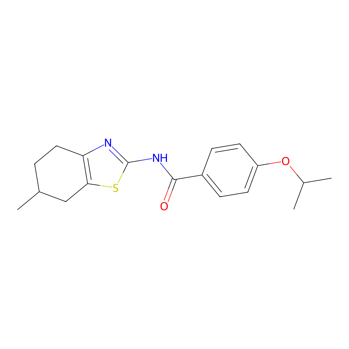 4-isopropoxy-N-(6-methyl-4,5,6,7-tetrahydrobenzo[d]thiazol-2-yl)benzamide molecular structure, CAS 681236-27-1