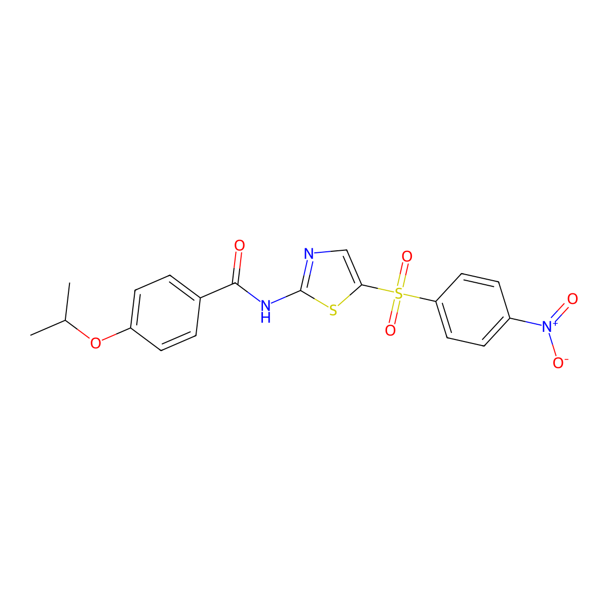 4-isopropoxy-N-(5-((4-nitrophenyl)sulfonyl)thiazol-2-yl)benzamide molecular structure, CAS 681236-49-7