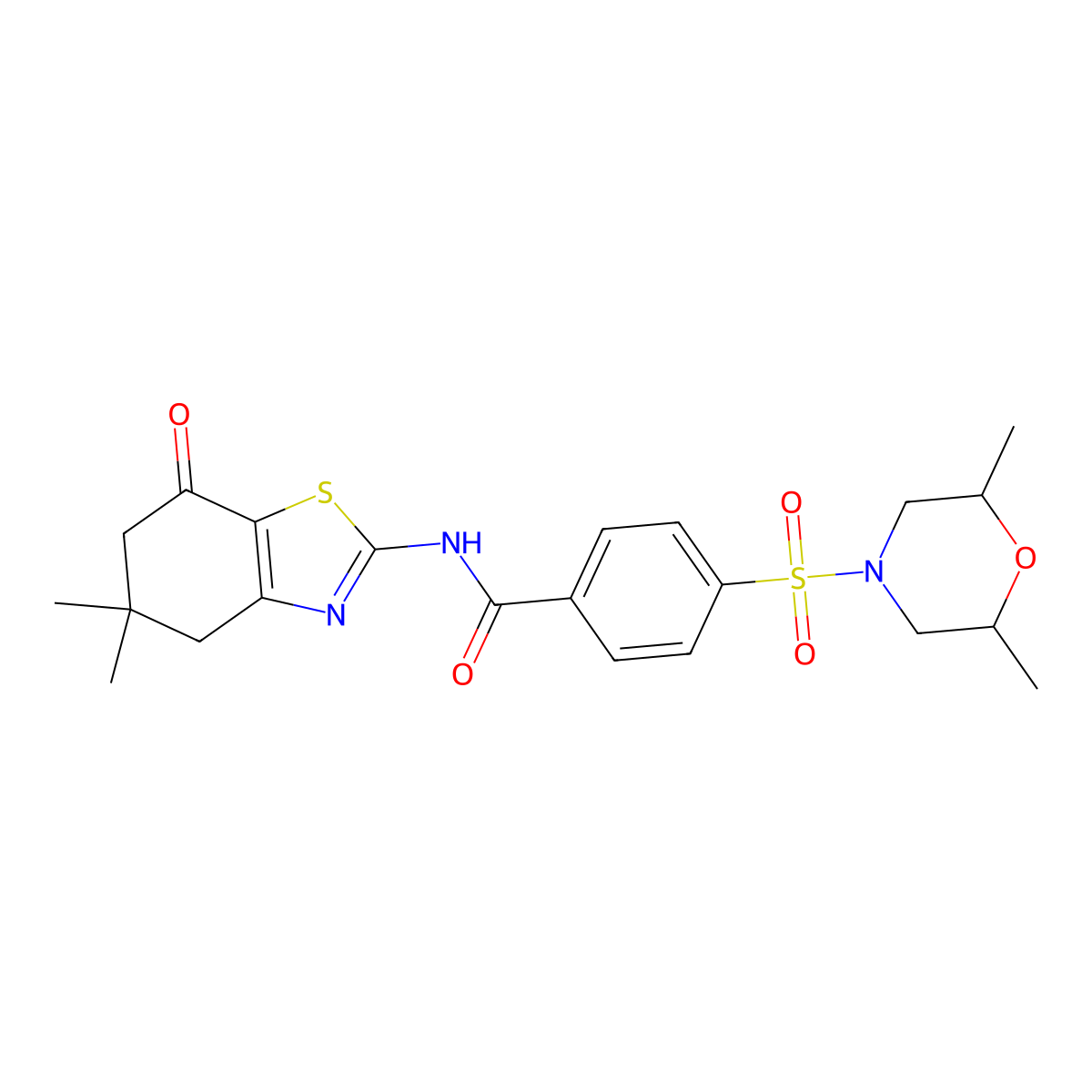 N-(5,5-dimethyl-7-oxo-4,5,6,7-tetrahydrobenzo[d]thiazol-2-yl)-4-((2,6-dimethylmorpholino)sulfonyl)benzamide molecular structure, CAS 681237-30-9
