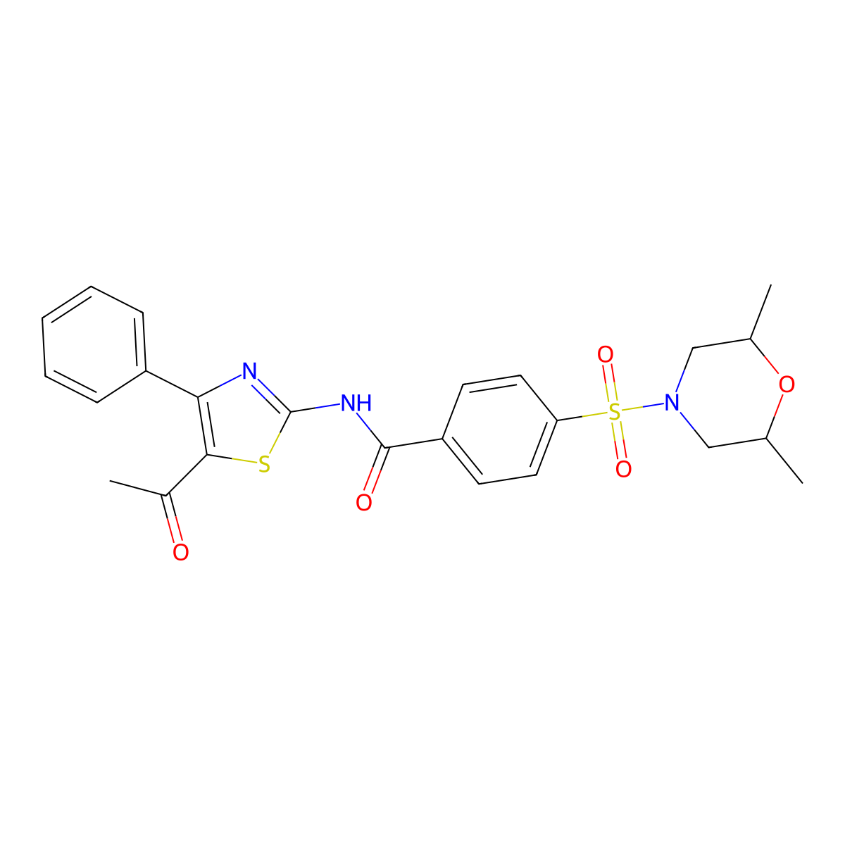 N-(5-acetyl-4-phenylthiazol-2-yl)-4-((2,6-dimethylmorpholino)sulfonyl)benzamide molecular structure, CAS 681237-39-8