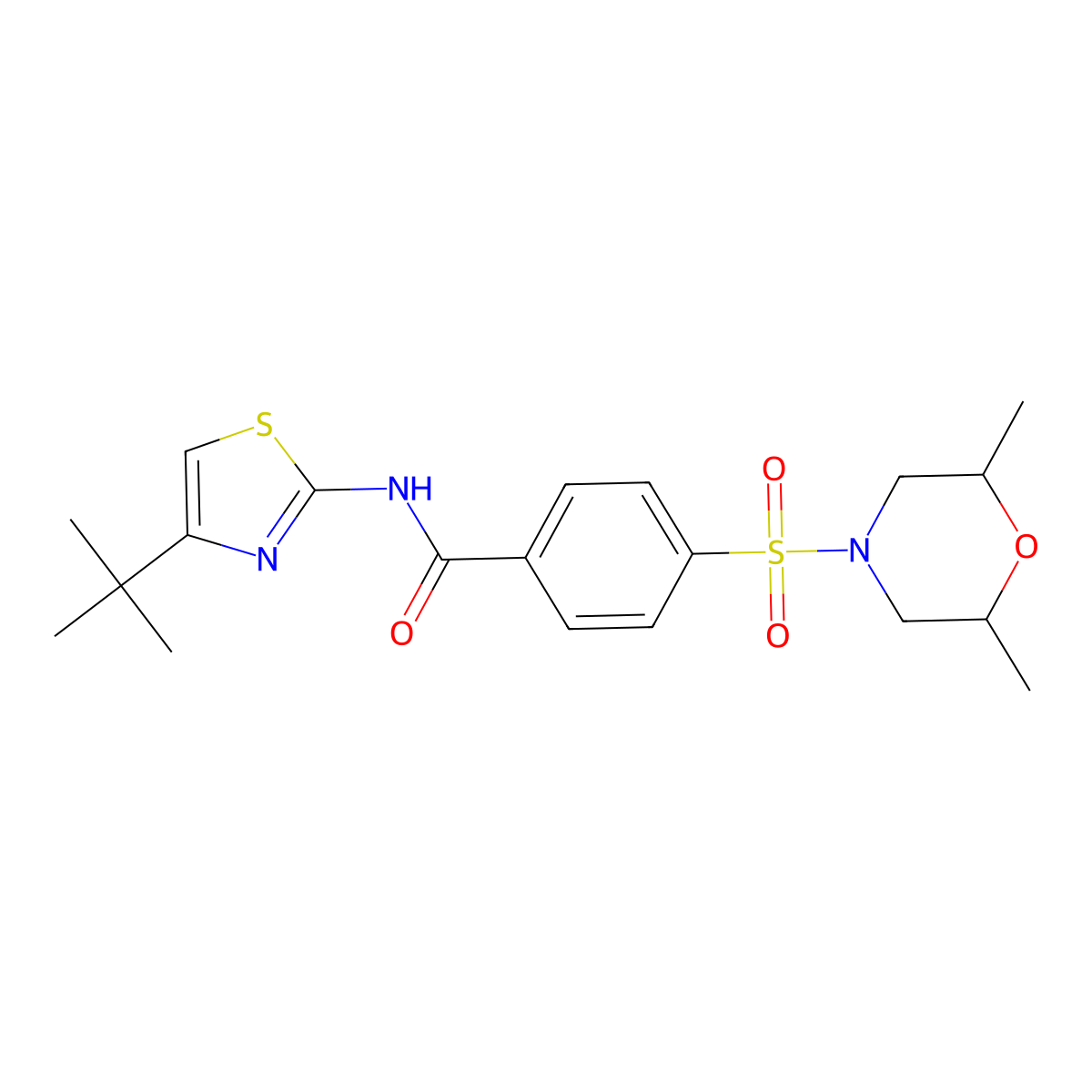 N-(4-(tert-butyl)thiazol-2-yl)-4-((2,6-dimethylmorpholino)sulfonyl)benzamide molecular structure, CAS 681237-48-9