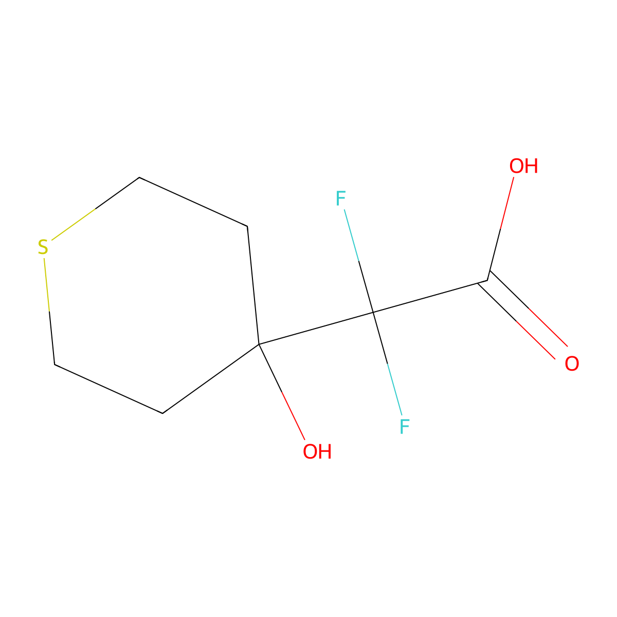 2,2-Difluoro-2-(4-hydroxythian-4-yl)acetic acid molecular structure, CAS 681240-13-1