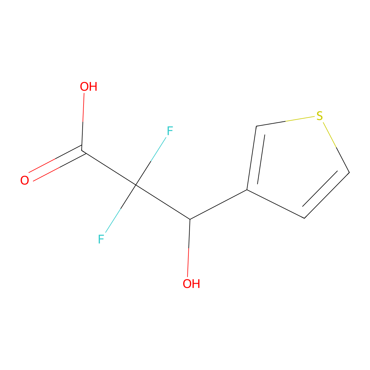 2,2-Difluoro-3-hydroxy-3-(thiophen-3-yl)propanoic acid molecular structure, CAS 681240-19-7