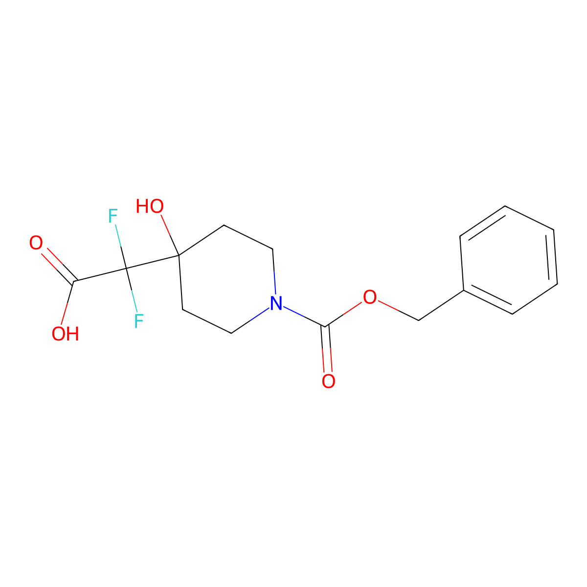 2-{1-[(Benzyloxy)carbonyl]-4-hydroxypiperidin-4-yl}-2,2-difluoroacetic acid molecular structure, CAS 681240-34-6