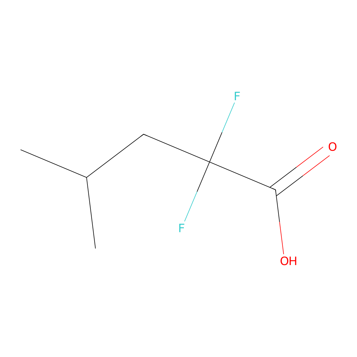 2,2-Difluoro-4-methylpentanoic acid molecular structure, CAS 681240-40-4