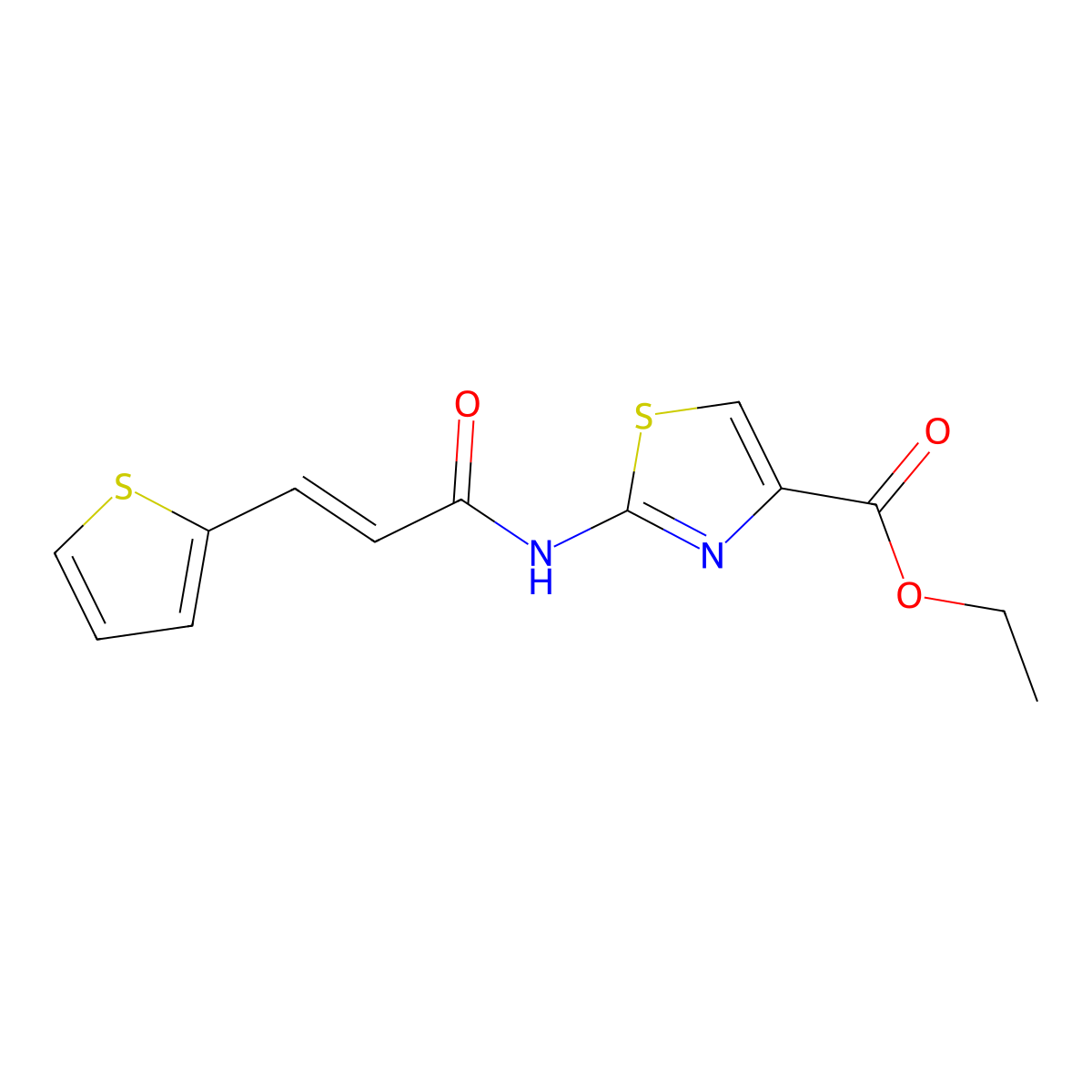 Ethyl 2-[[1-oxo-3-(2-thienyl)-2-propen-1-yl]amino]-4-thiazolecarboxylate molecular structure, CAS 681250-10-2