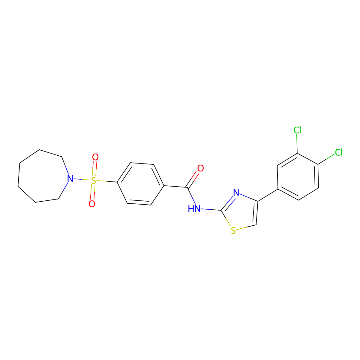 4-(azepan-1-ylsulfonyl)-N-(4-(3,4-dichlorophenyl)thiazol-2-yl)benzamide molecular structure, CAS 681250-37-3