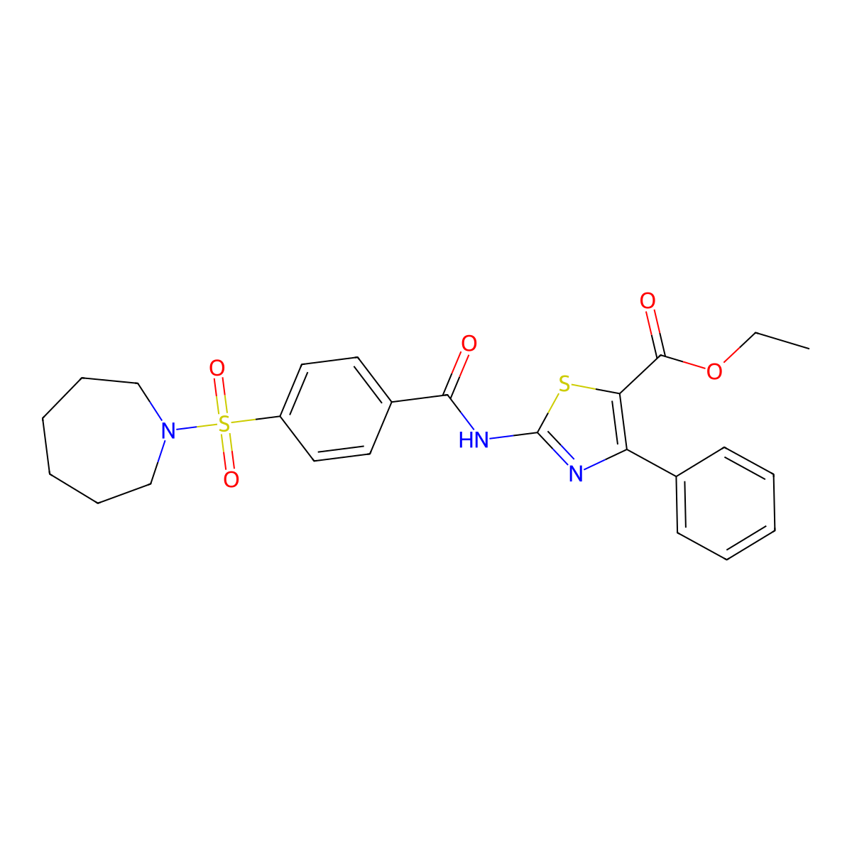 Ethyl 2-(4-(azepan-1-ylsulfonyl)benzamido)-4-phenylthiazole-5-carboxylate molecular structure, CAS 681250-69-1