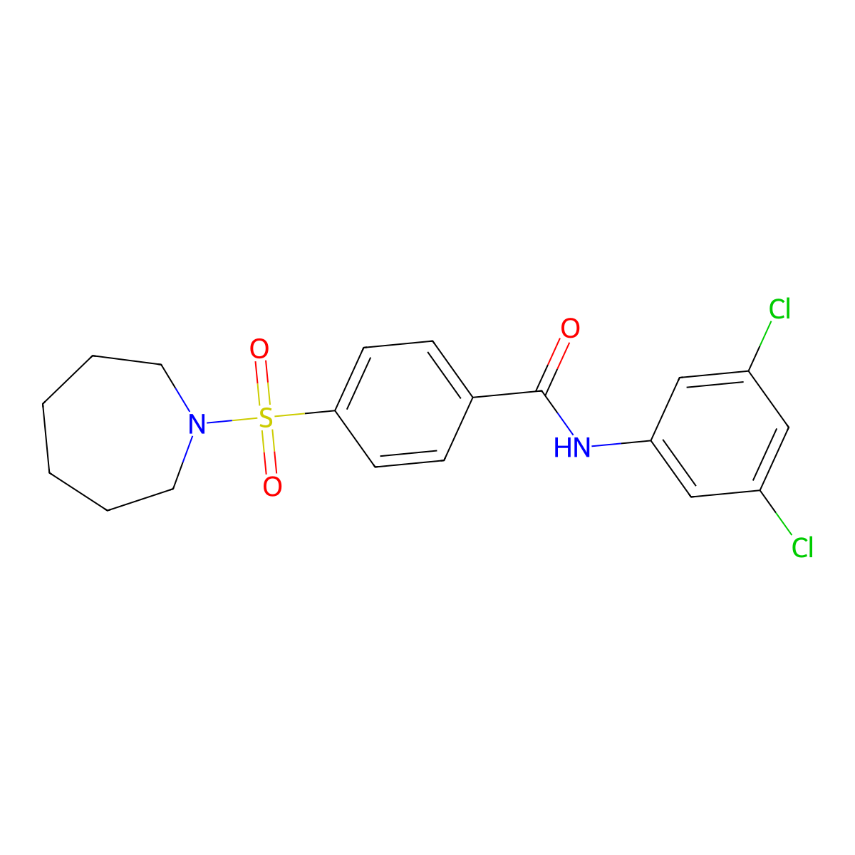 4-(azepan-1-ylsulfonyl)-N-(3,5-dichlorophenyl)benzamide molecular structure, CAS 681250-71-5