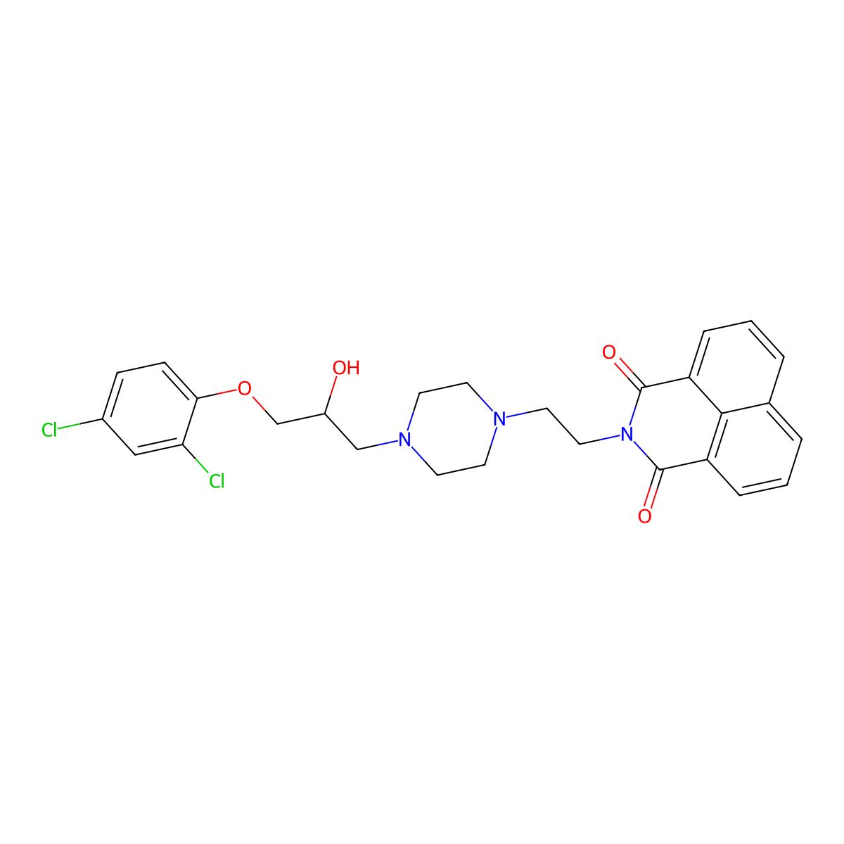 3-(2-{4-[3-(2,4-Dichlorophenoxy)-2-hydroxypropyl]piperazin-1-yl}ethyl)-3-azatricyclo[7.3.1.0^{5,13}]trideca-1(12),5,7,9(13),10-pentaene-2,4-dione molecular structure, CAS 681256-99-5